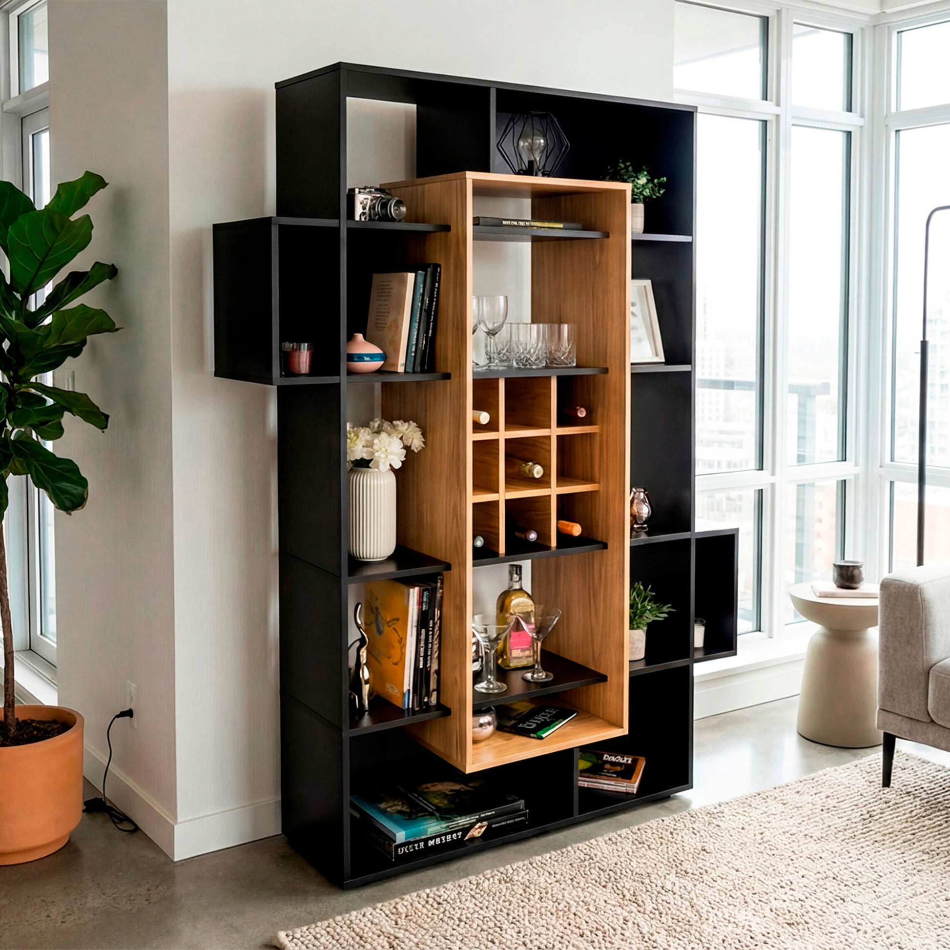 Biblioteca Bar Asimetrica Simba 180X128X38 Rta Wengue Fresno