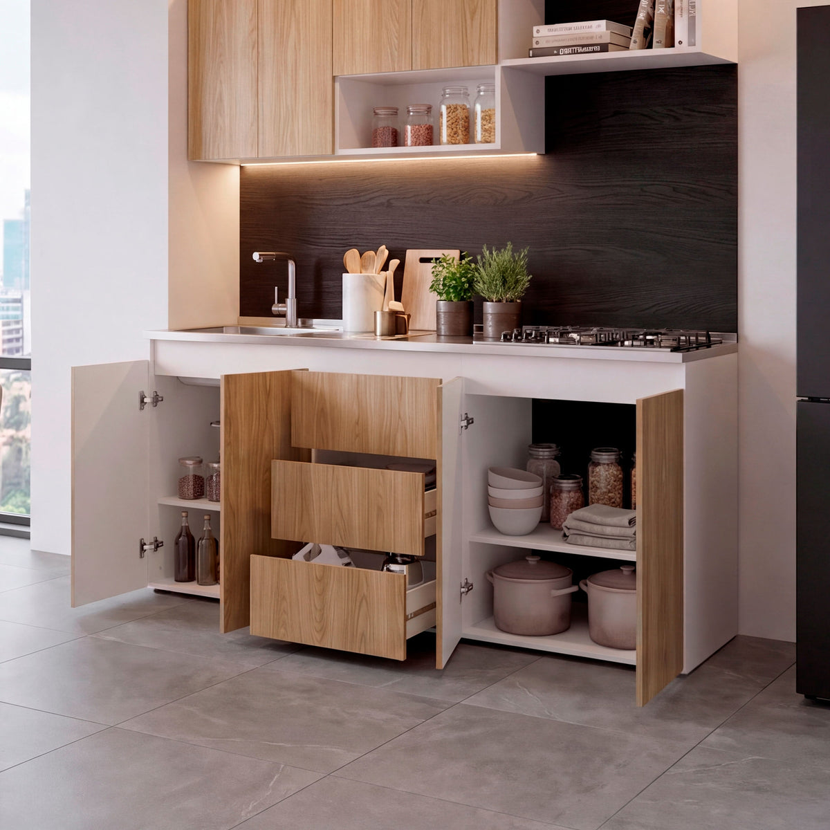 Mueble Inferior Cocina Izquierdo Boreal 89X179X50 Rta Fresno Blanco