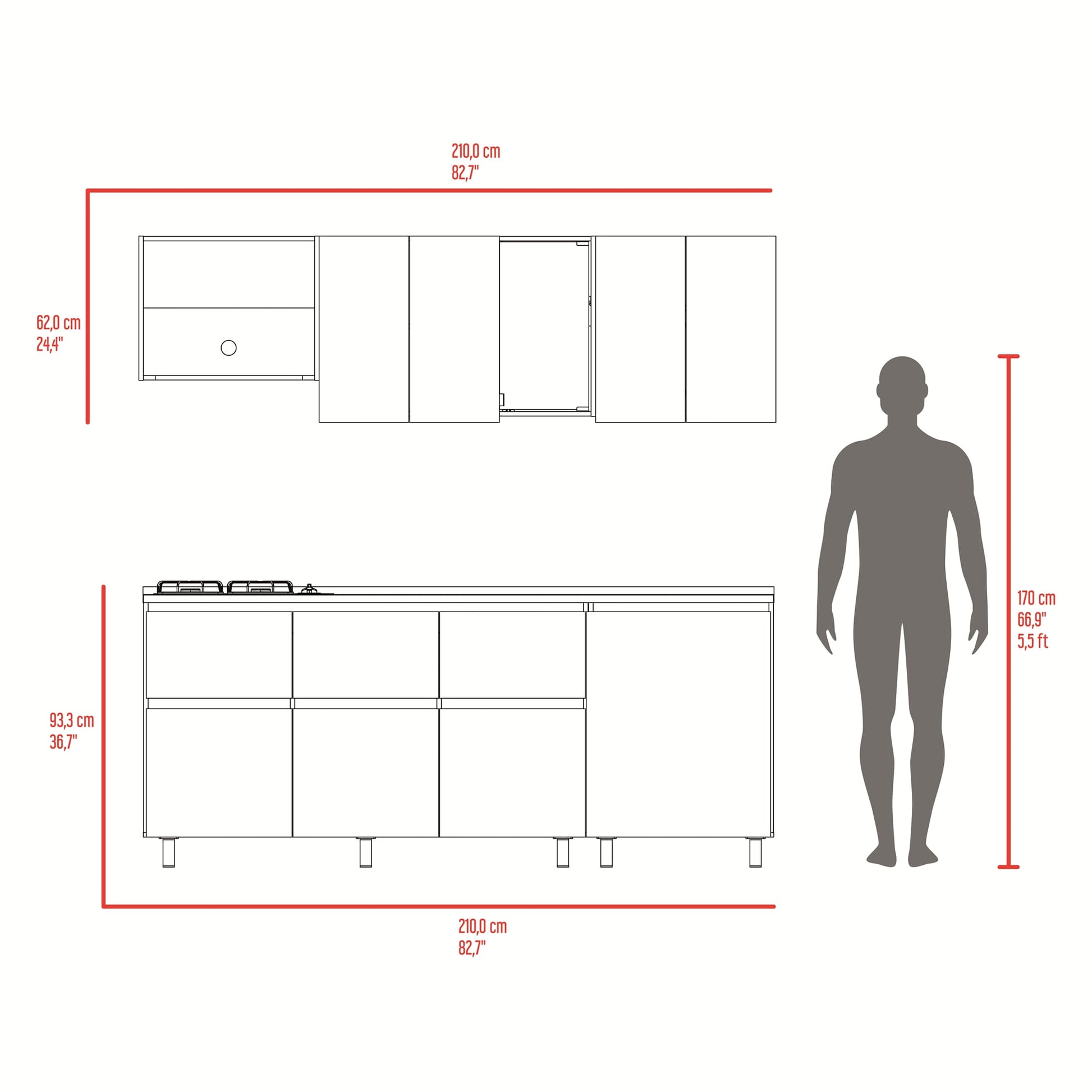 Cocina Lirio 210 Izquierda 210X212X52 Rta Fresno Eu