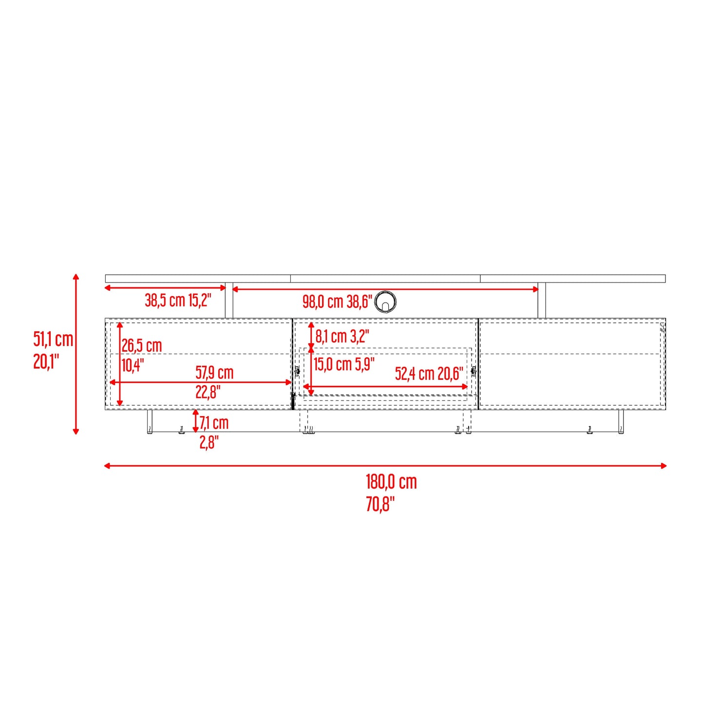 Rack Tv Serena 51X180X40 Rta Blanco Fresno Eu