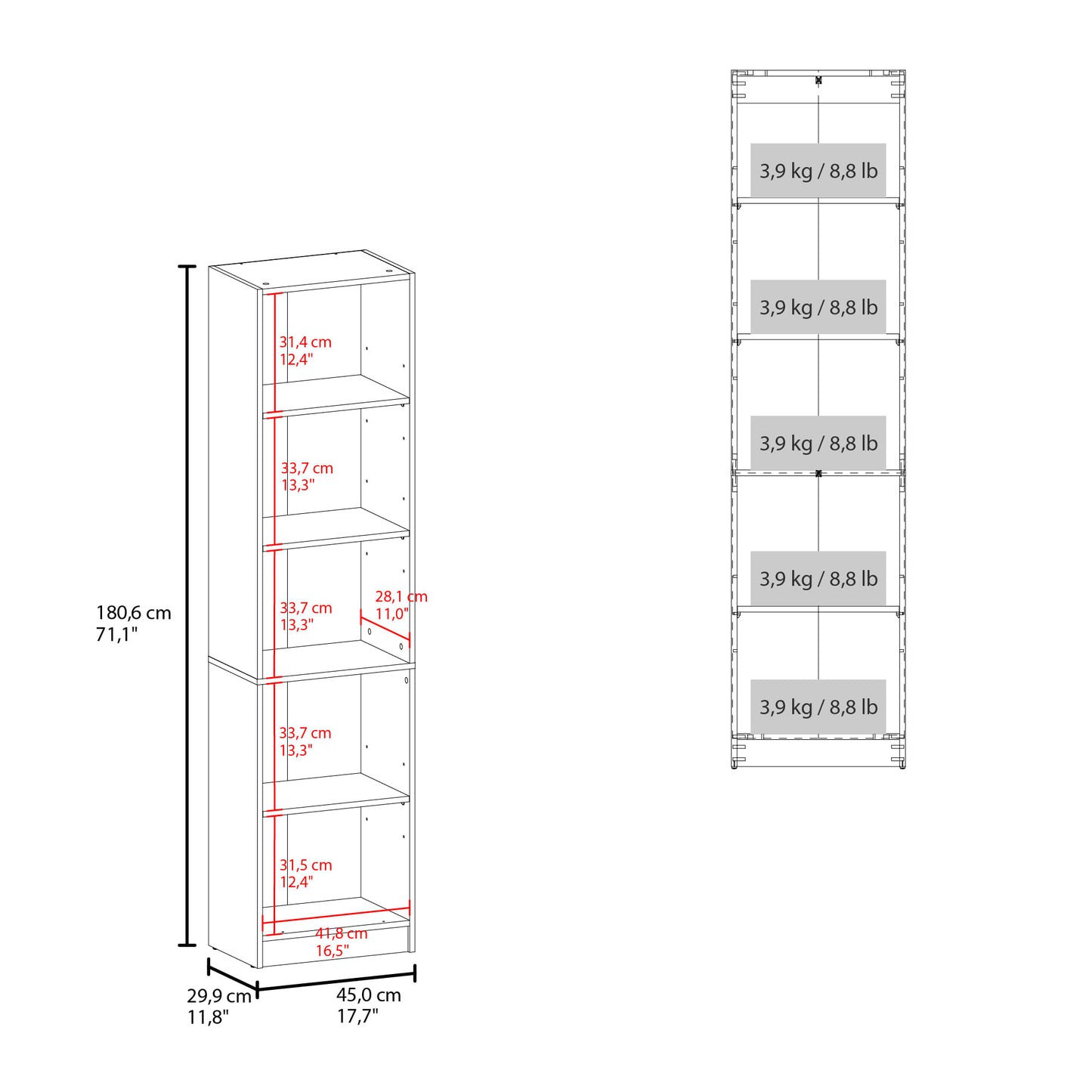 Estante Home E2 5 Espacios 180 X 45 Rta Milan Blanco