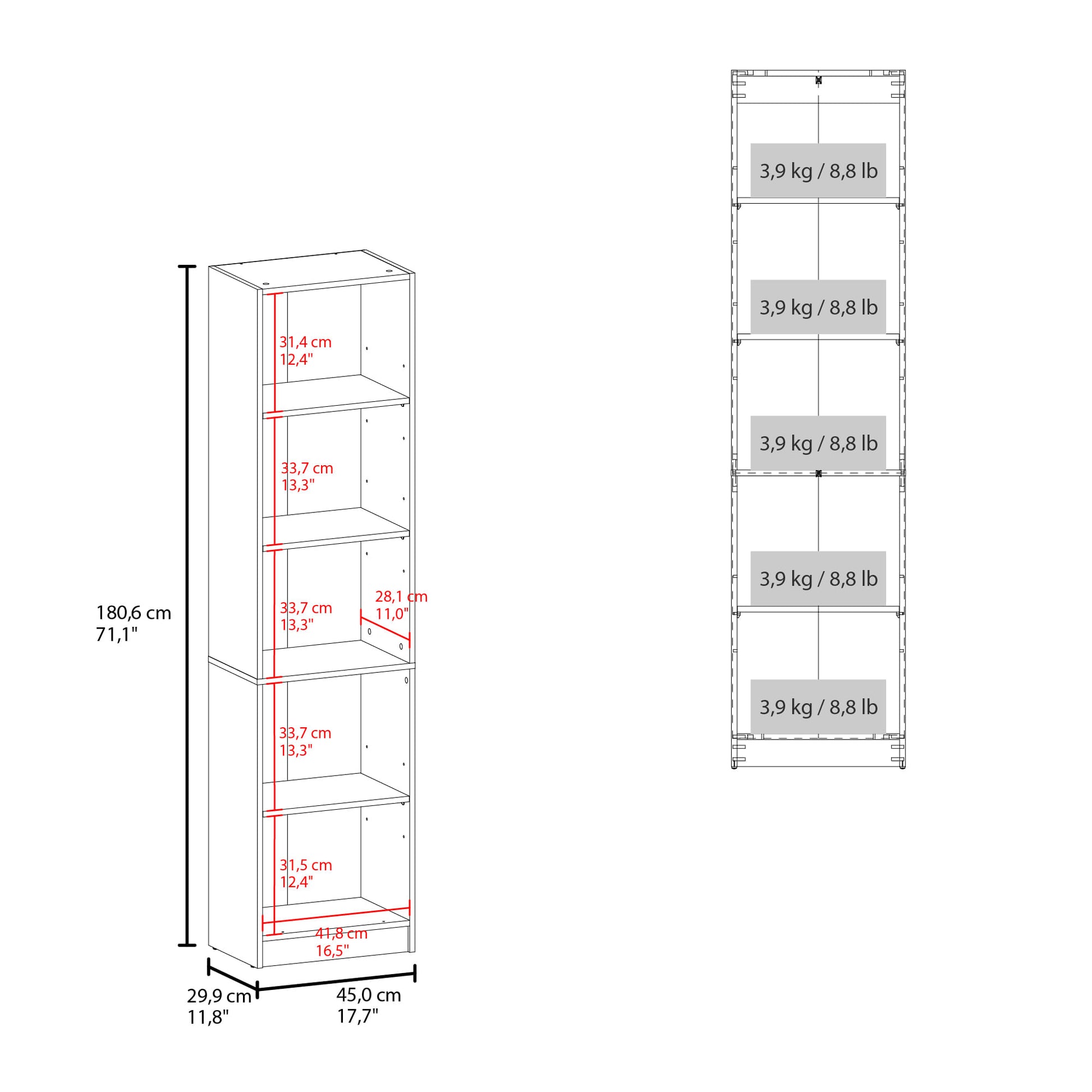 Estante Home E2 5 Espacios 180 X 45 Rta Milan Blanco