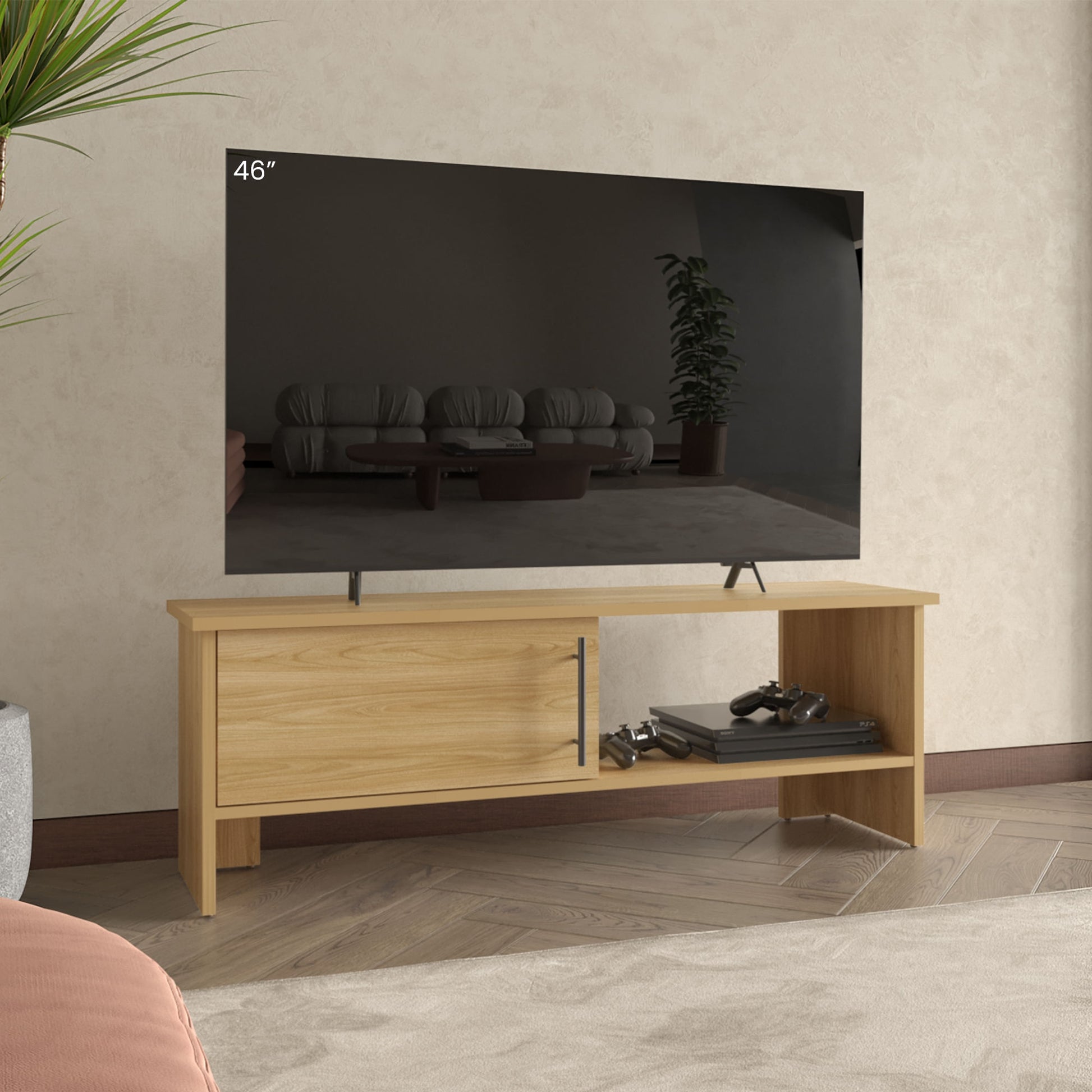 Mesa De Tv Navia Con Puerta 42X120X31 Rta Fresno Eu