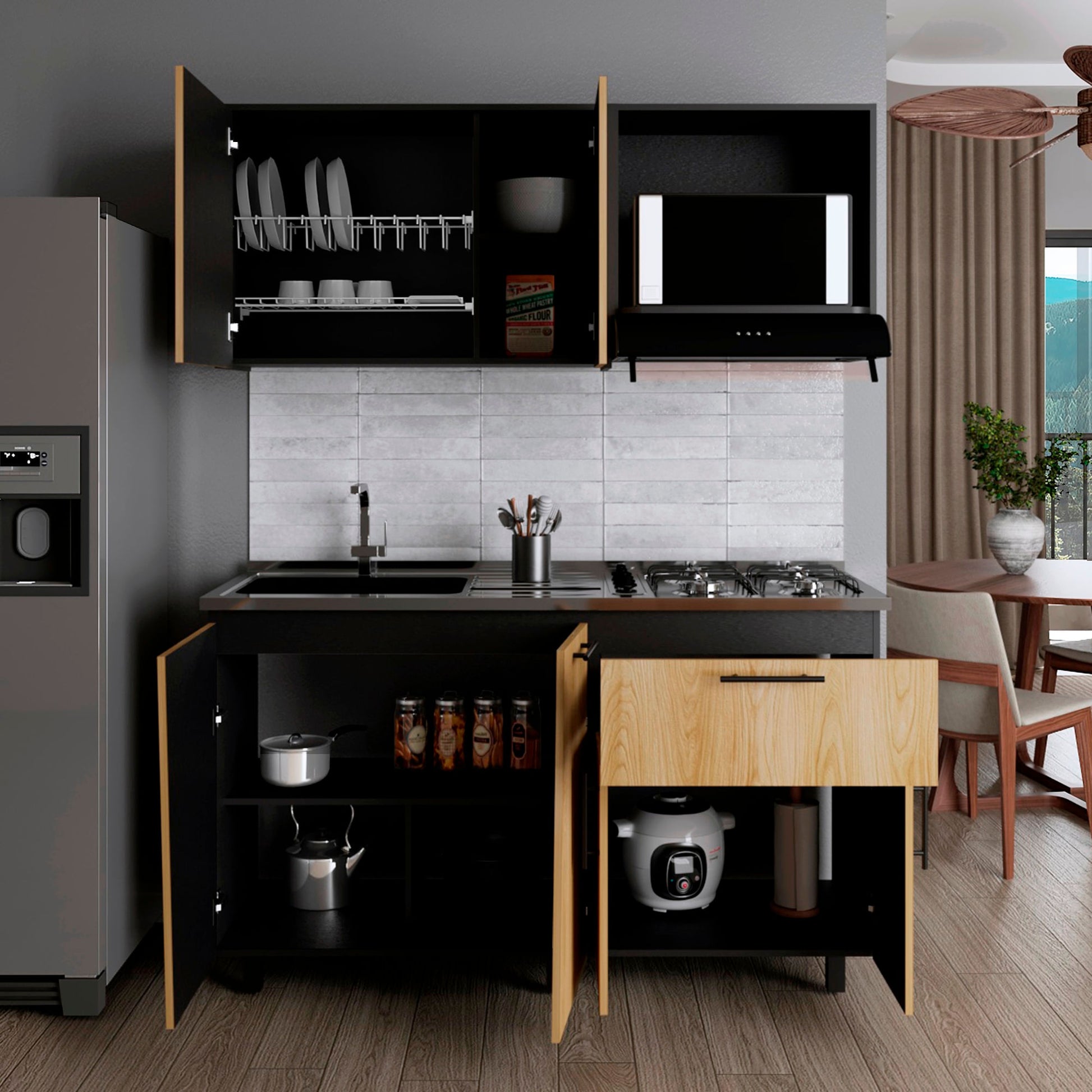 Cocina 150 Emilia 60X150X35 Rta Fresno Eu Wengue
