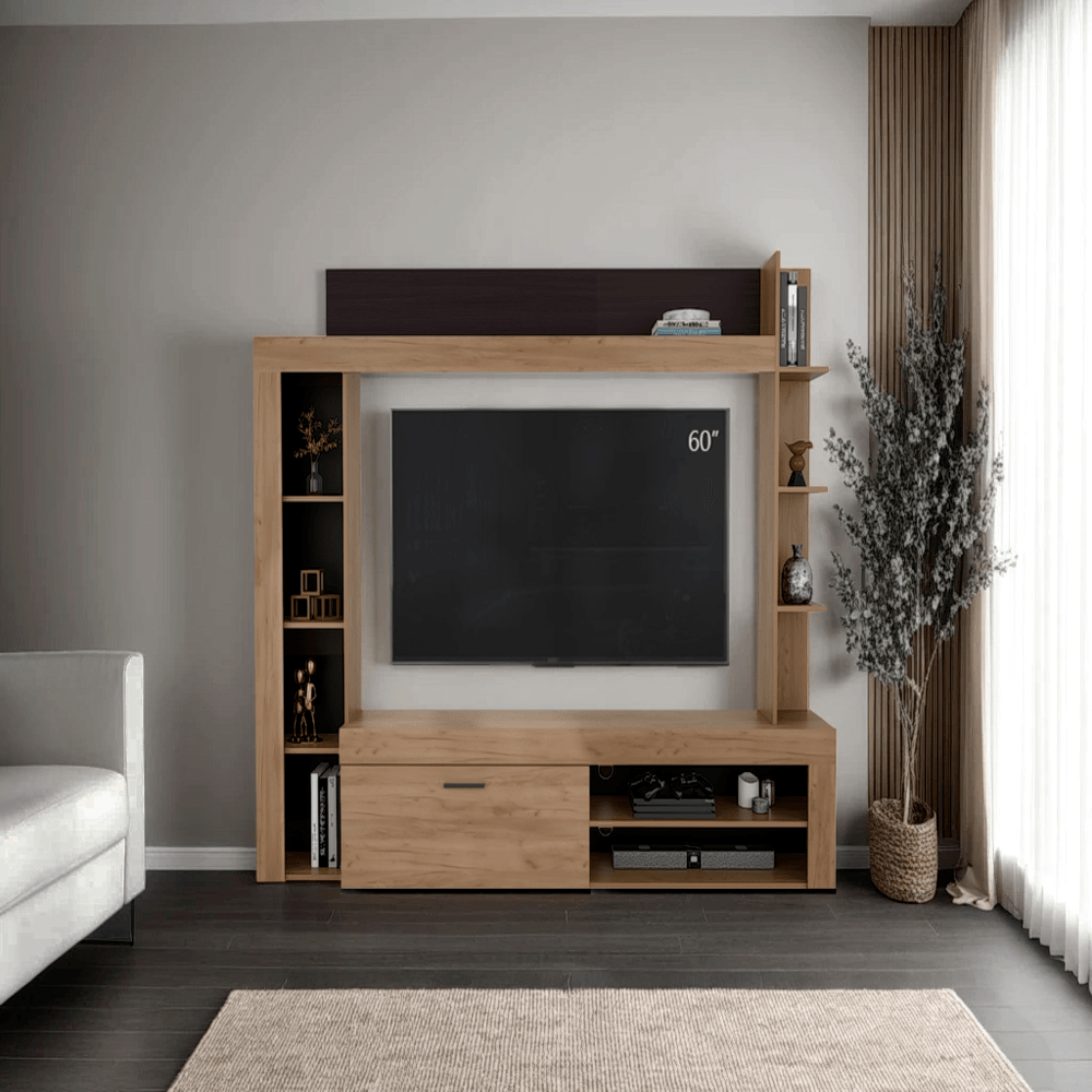 Centro De Entretenimiento Cecil 70" 178X215X35 Rta Fresno Wengue Zf
