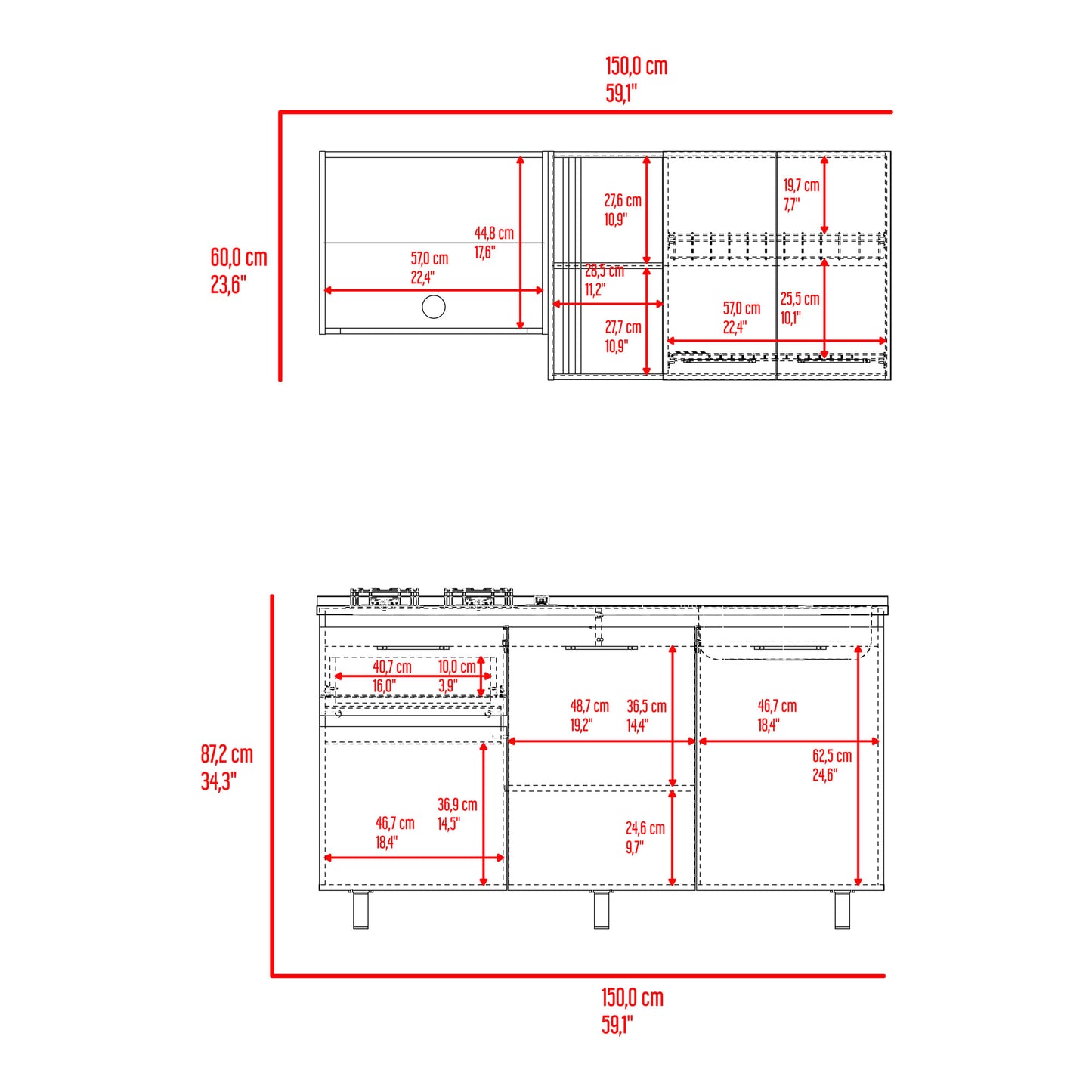 Cocina 150 Preston Der 84X145X52 Rta Wengue Fresno