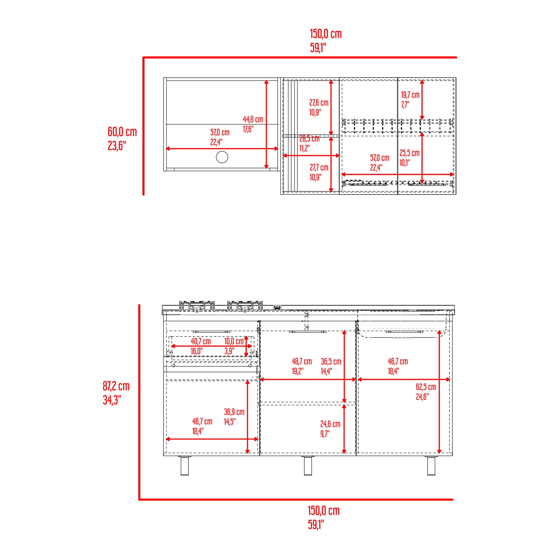 Cocina 150 Preston Der 84X145X52 Rta Wengue Fresno