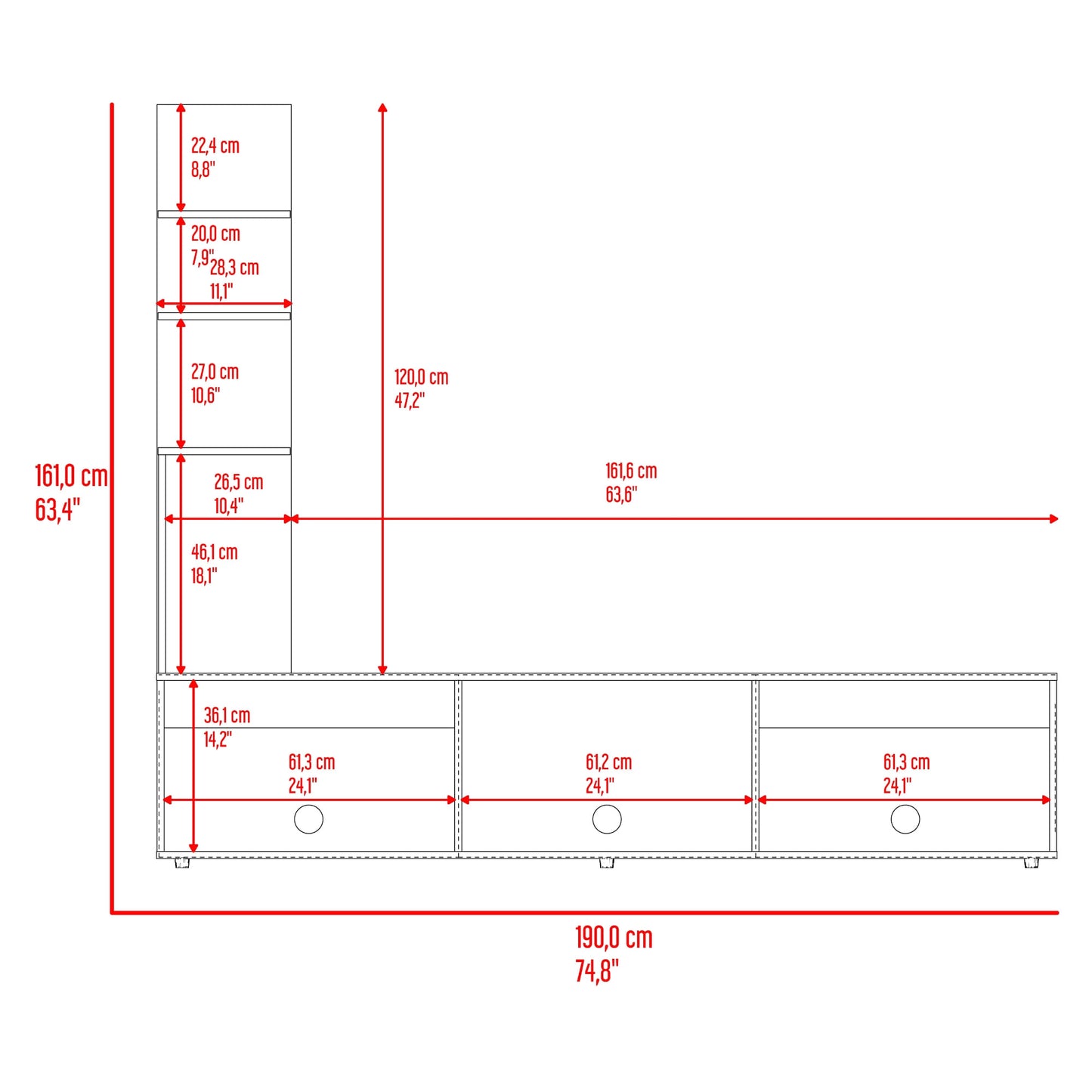 Centro De Entretenimiento 65" Canarias 161X190X40 Positano Wengue