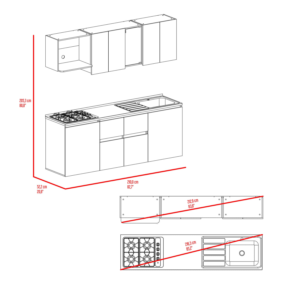 Cocina Amantia Derecha 208X212X52 Rta Fresno Eu