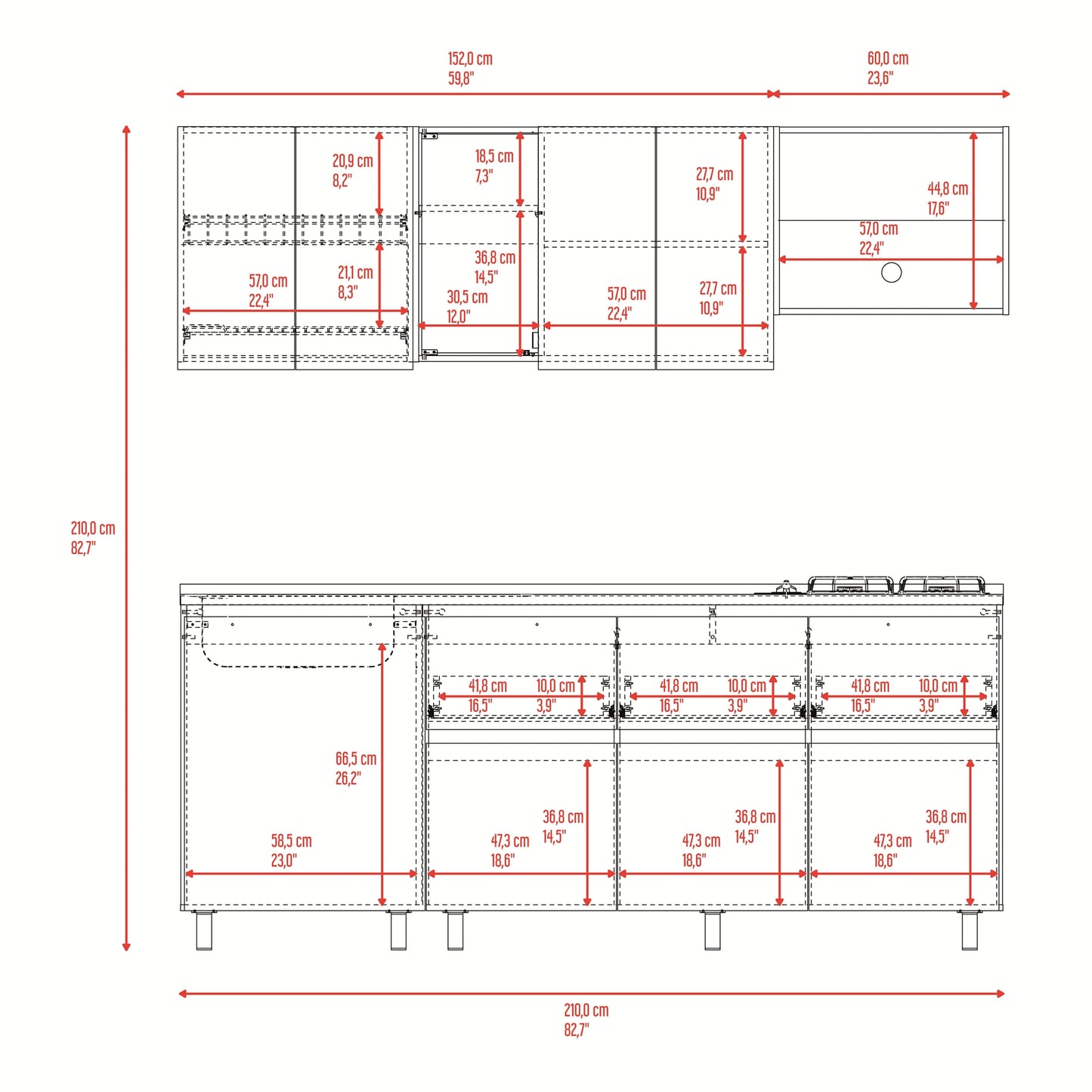 Cocina Lirio 210 Derecha 210X212X52 Rta Fresno Eu