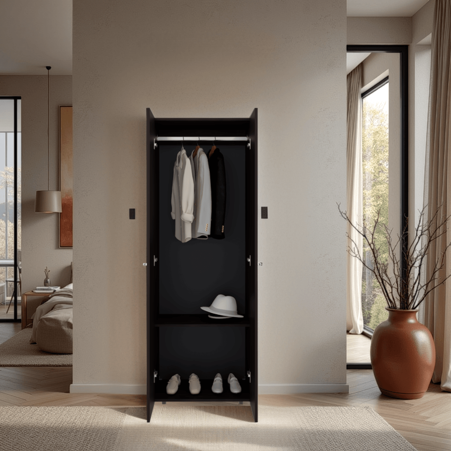Closet 2 Puertas E1 Tuhogar 170X60X40 Rta Nogal Negro Zf