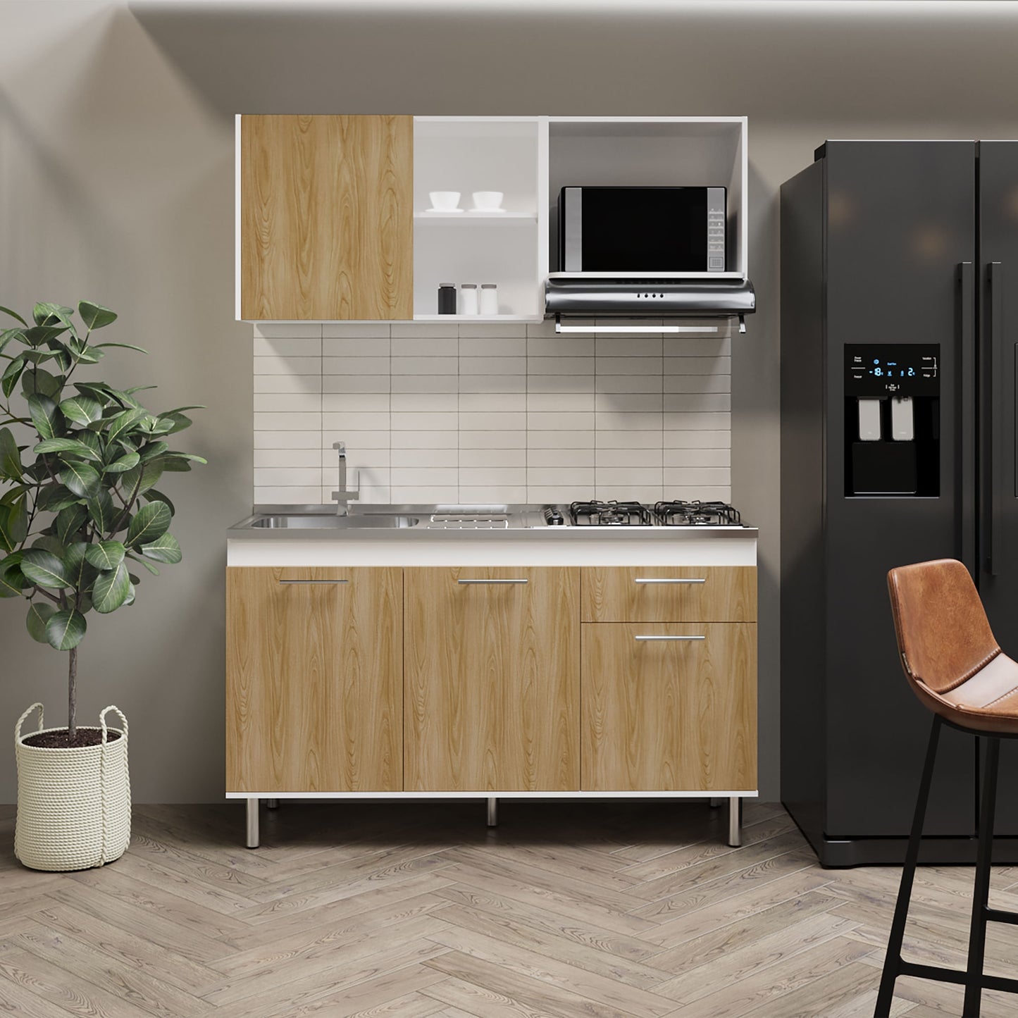 Cocina 150 Sedona 60X150X40 Rta Blanco Mqz Fresno Eu
