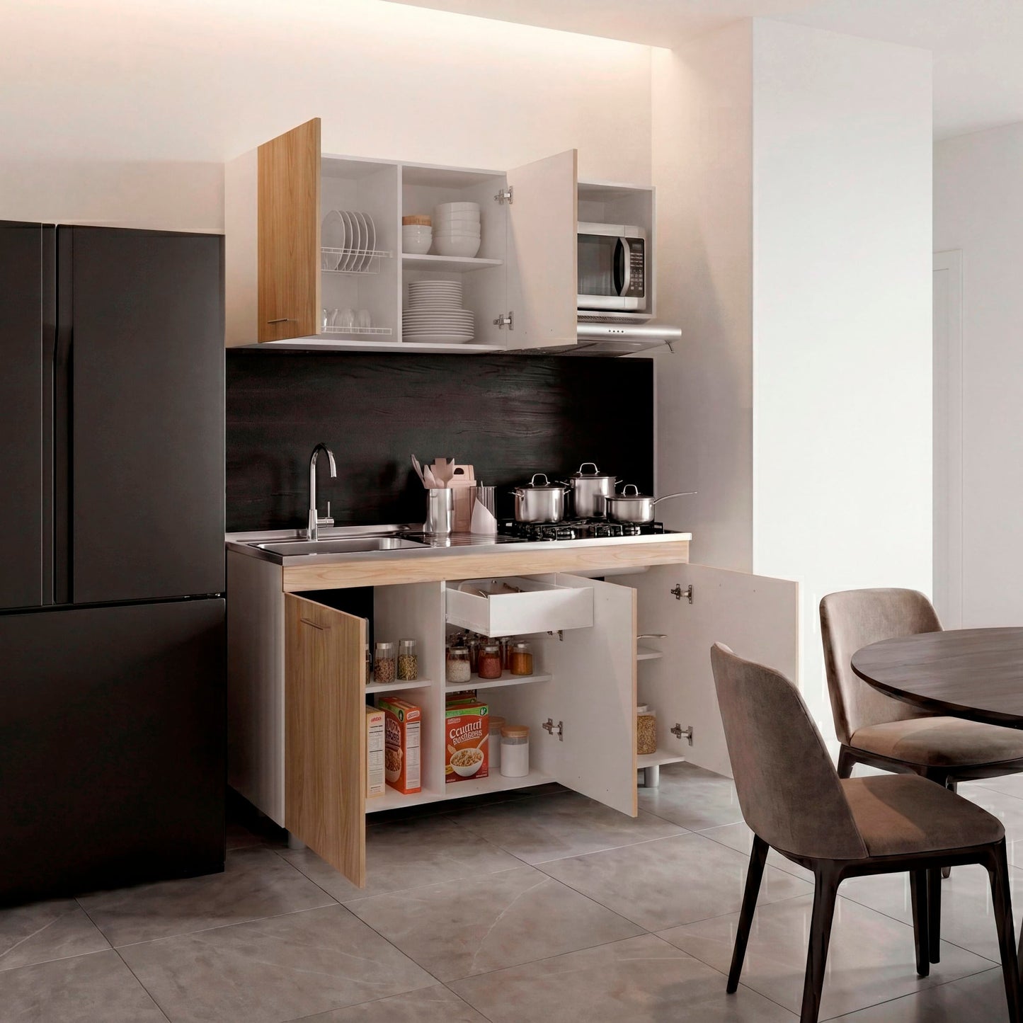 Cocina Miro 150 Izquierdo 60X150X40 Rta Blanco Fresno