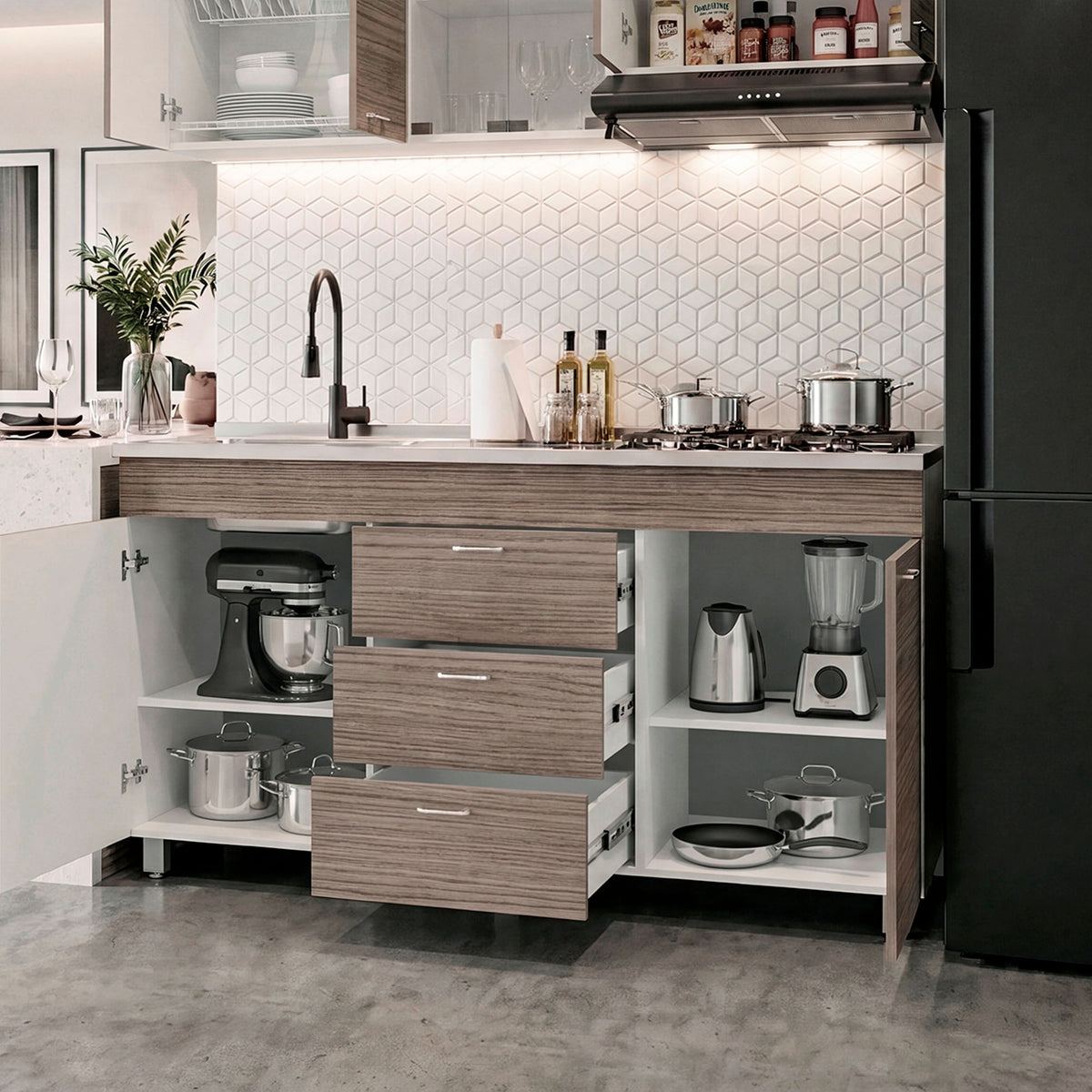 Mueble Inferior De Cocina Izq Lumina 84X150X52 Rta Blanco Positano