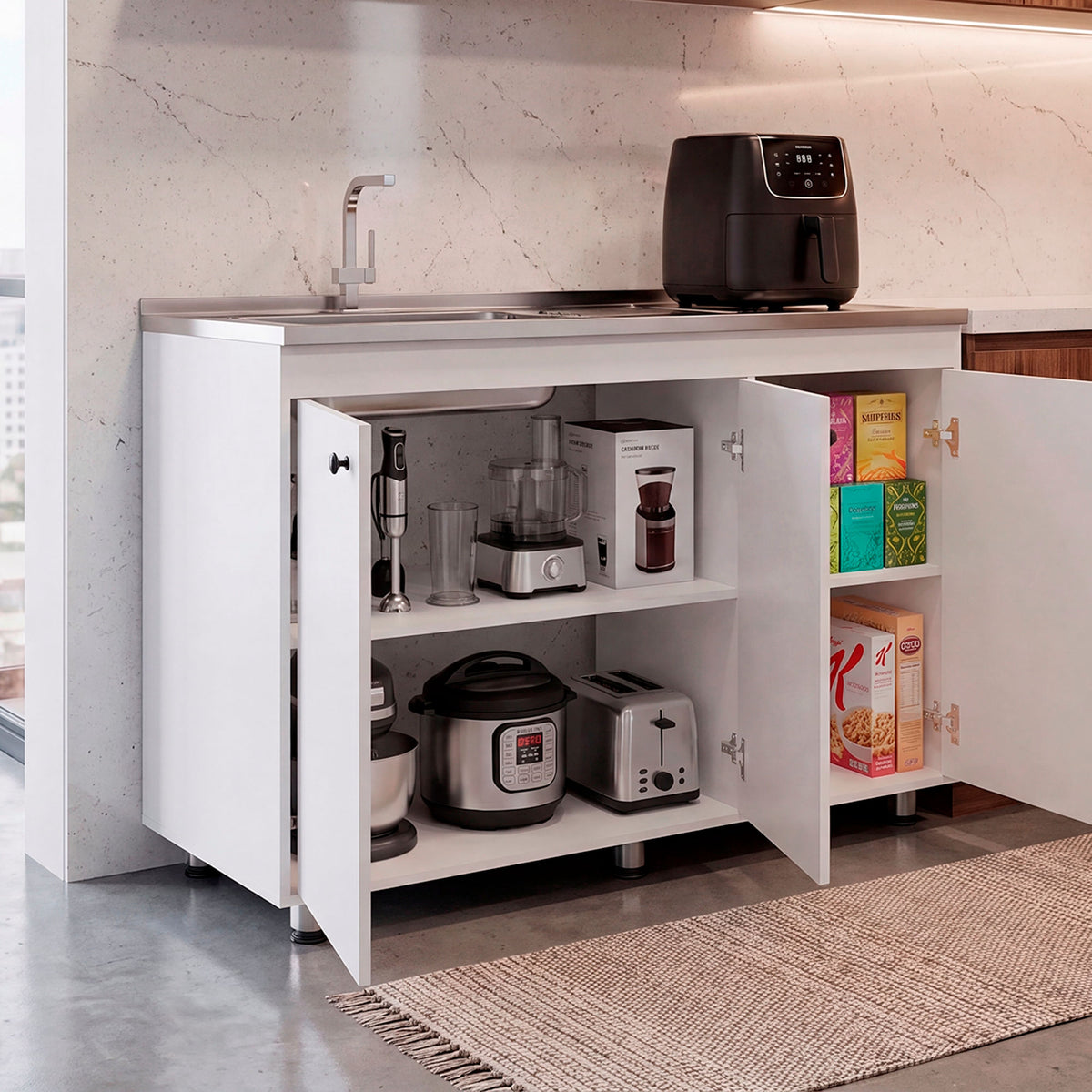 Mueble Inferior De Cocina Napoles 90X120X50 Rta Blanco Zf