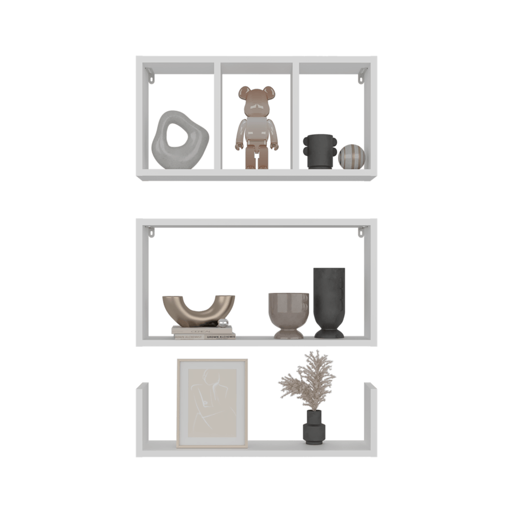 Estante De Pared Set 3 Trego 74X56X12 Rta Blanco Zf