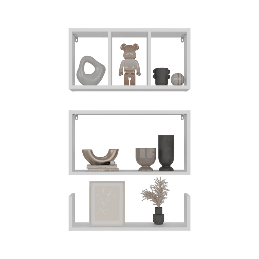 Estante De Pared Set 3 Trego 74X56X12 Rta Blanco Zf
