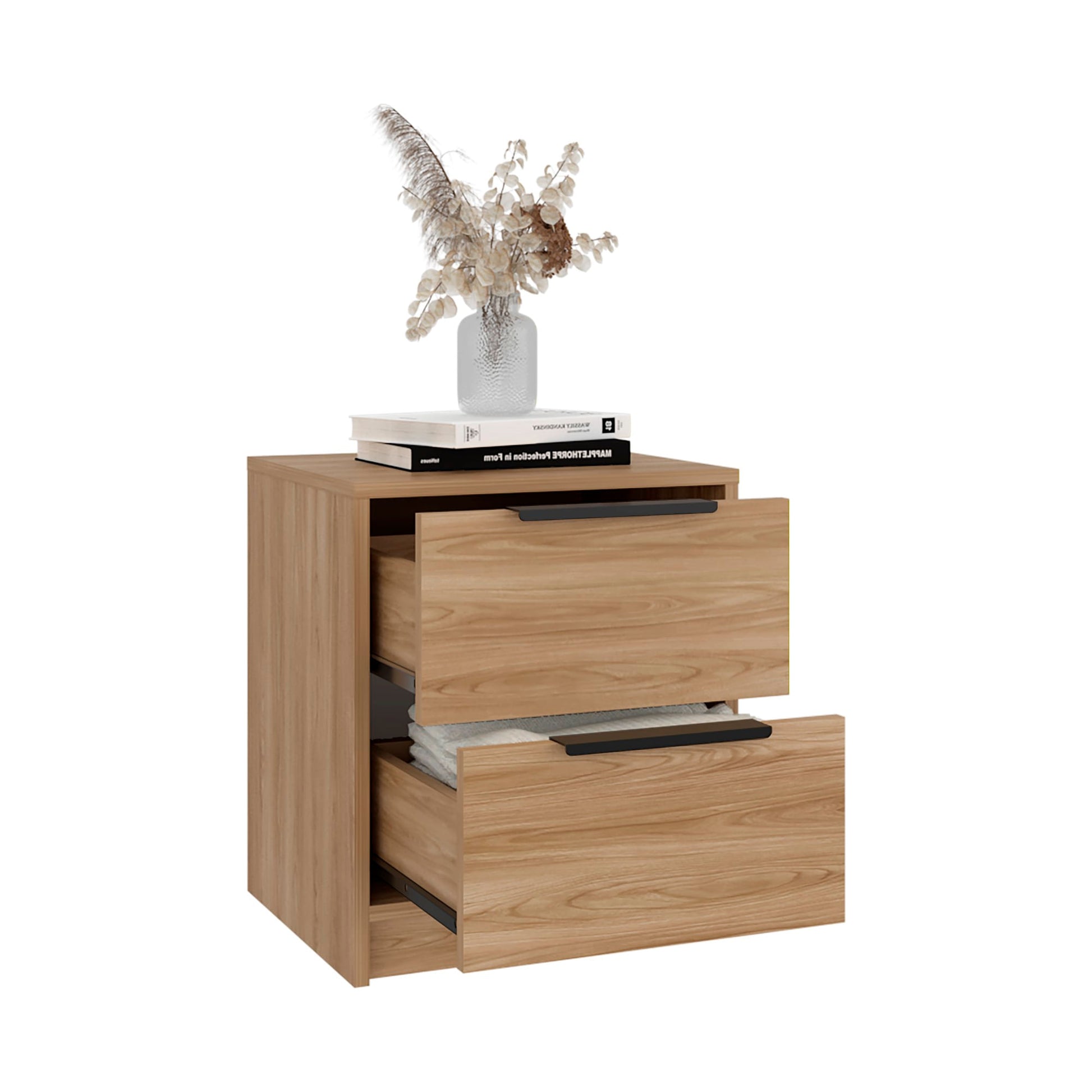 Mesa De Noche Kaia Rta Fresno + Blanco