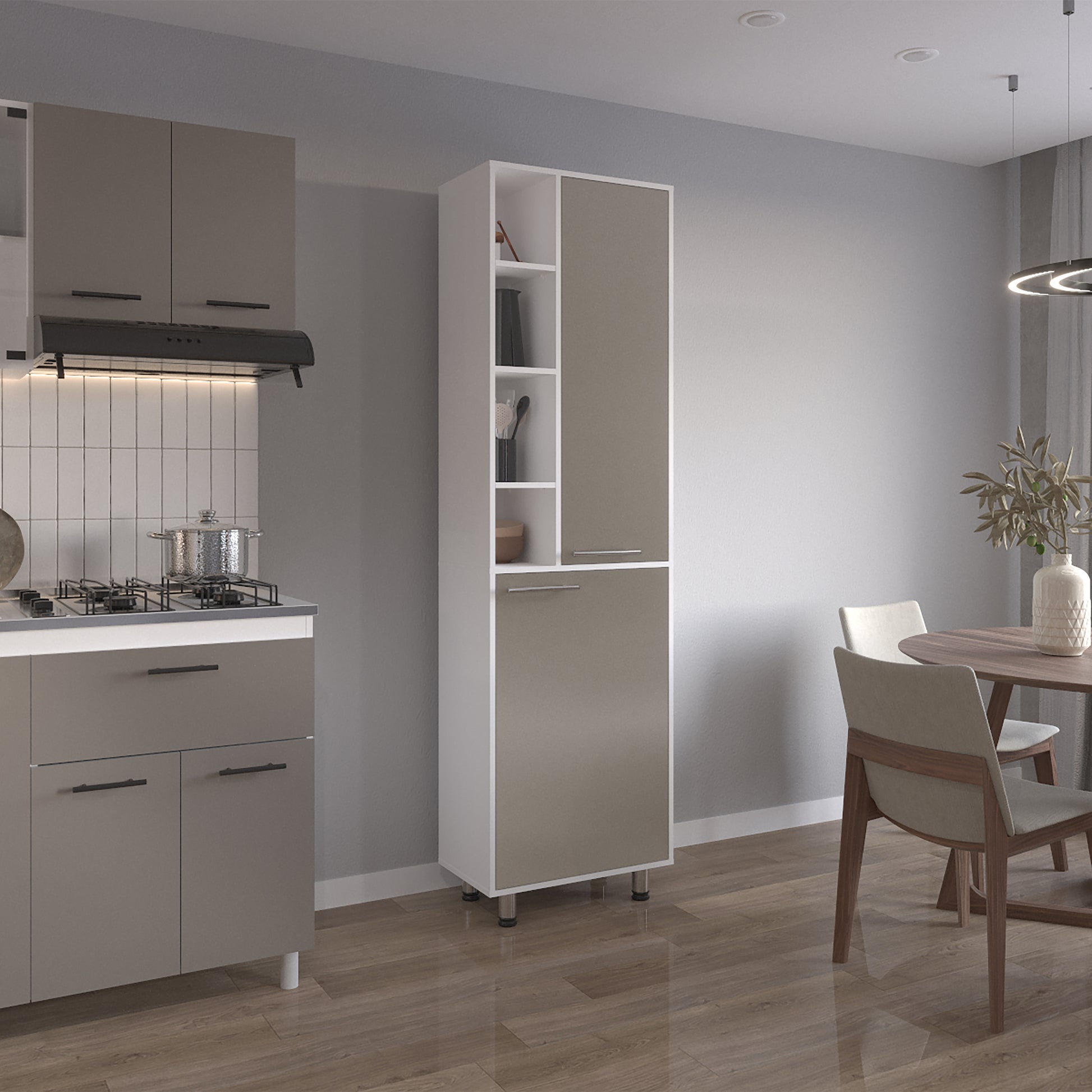 Mueble Alacena Burton 204X58X33 Rta Blanco Mqz Taupe