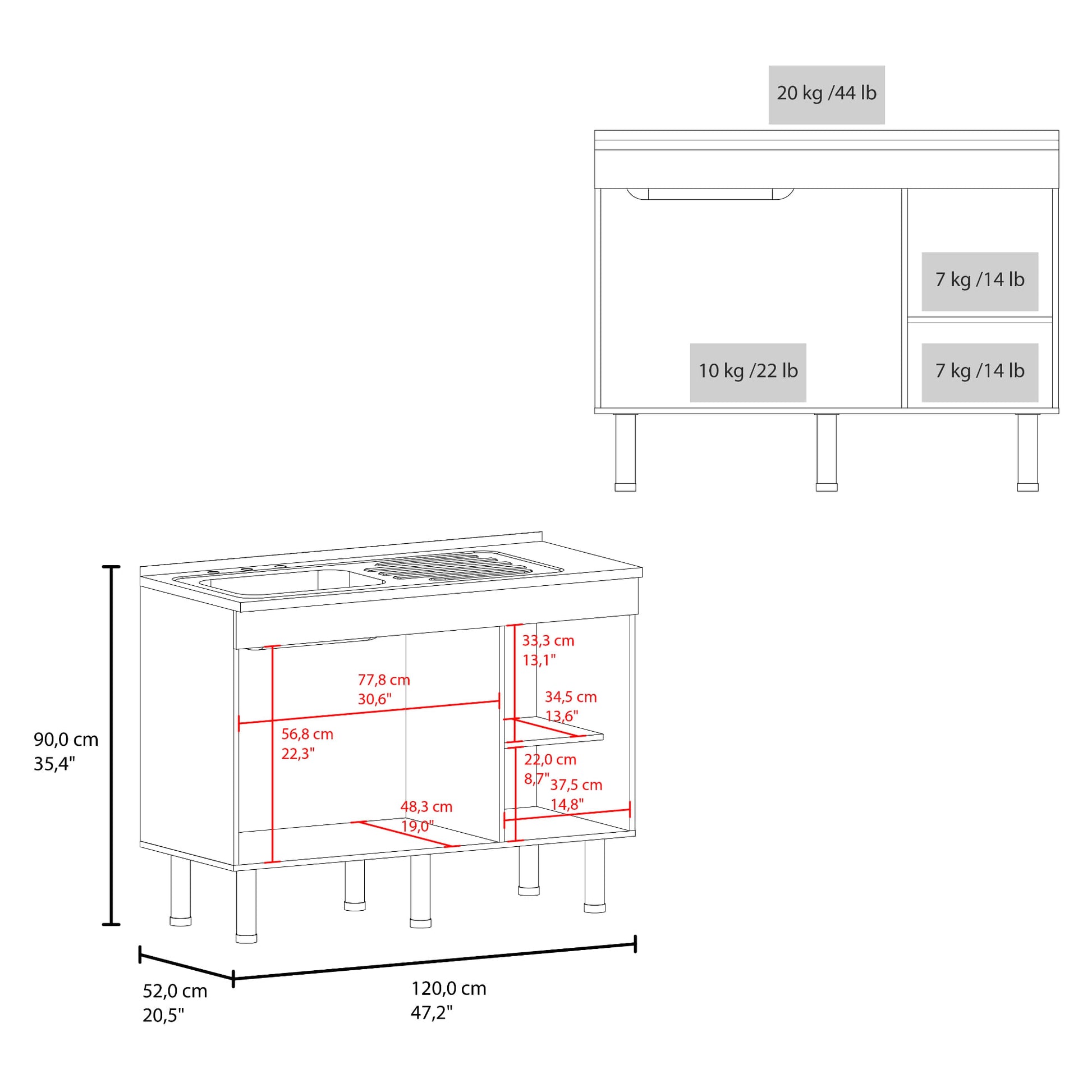 Mueble Inferior De Cocina Oceana 90X120X35 Rta Wengue Zf