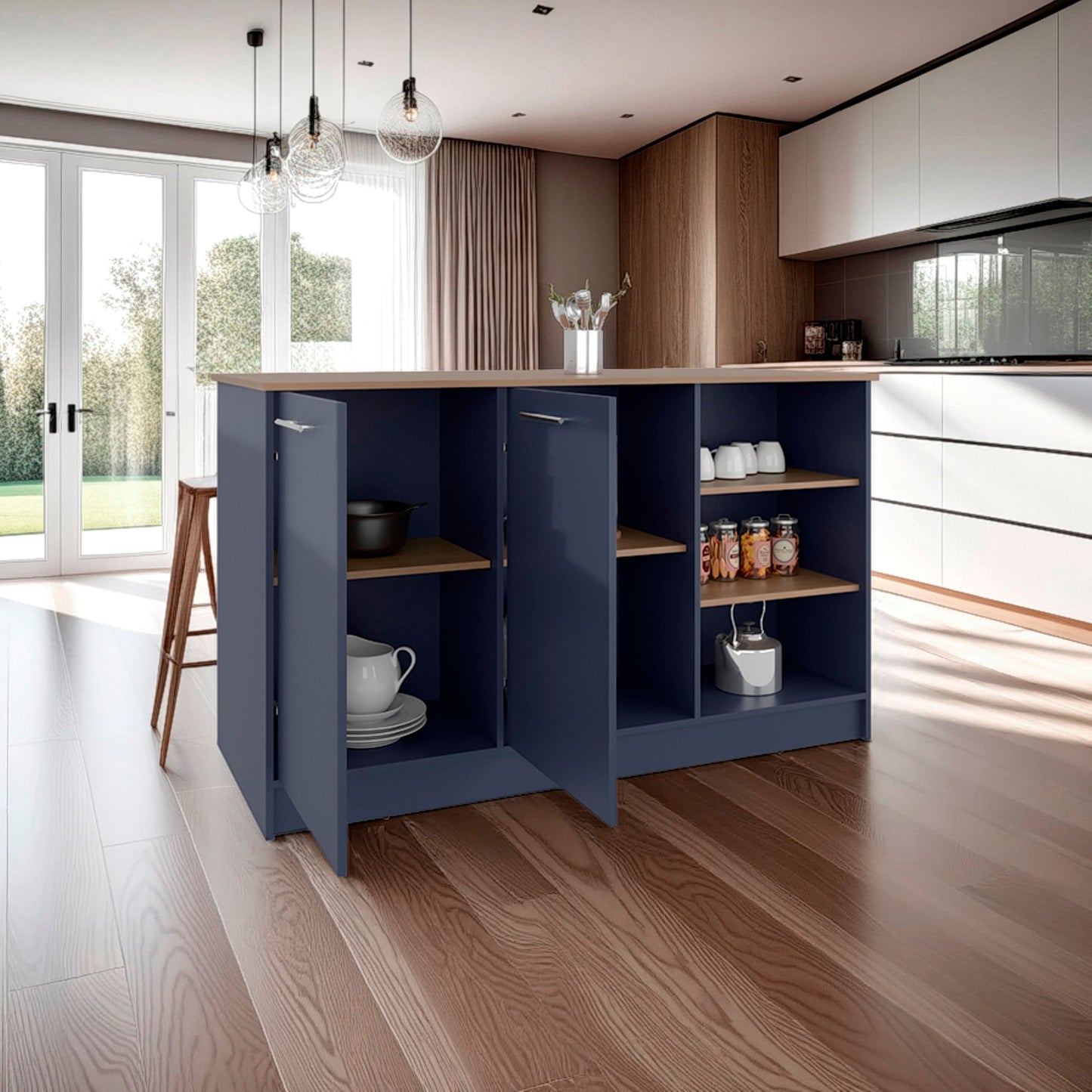Isla De Cocina Ginger 90X150X67 Rta Azul Fresno Zf