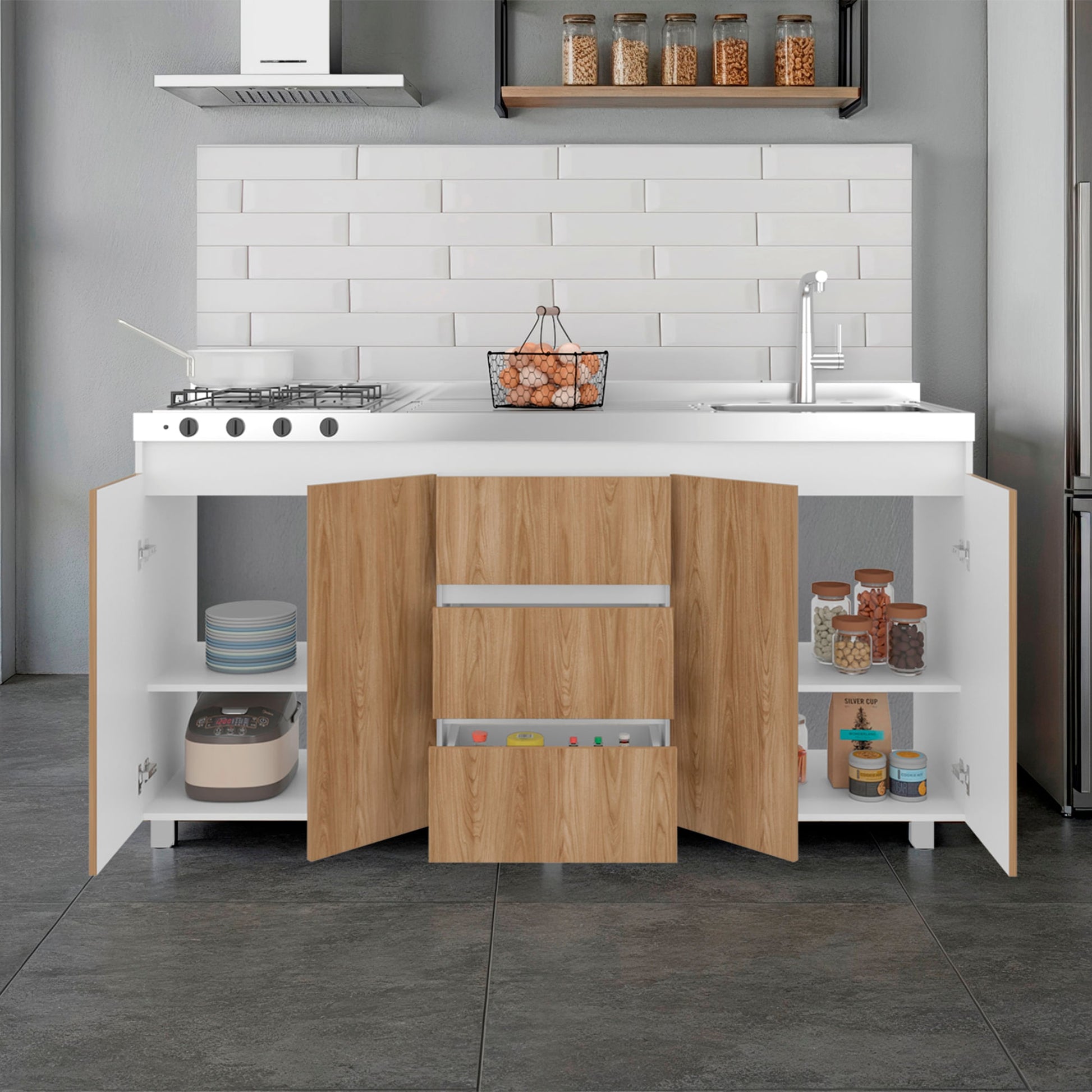 Mueble Inferior Cocina 180 Boreal 89X179X49 Rta Blanco Mqz Fresno Eu