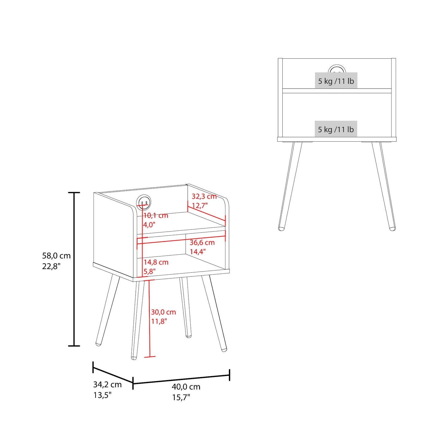 Mesa De Noche Didi Usb 58X40X34 Rta Blanco Zf