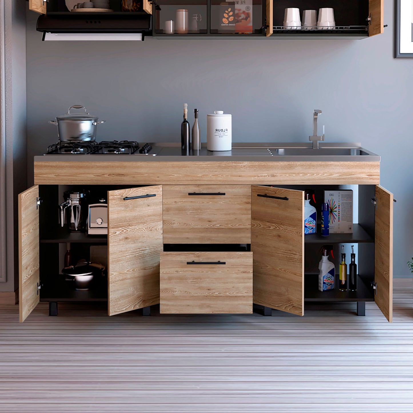 Mueble Inferior Cocina 180 Luna 84X180X50 Rta Wengue Miel