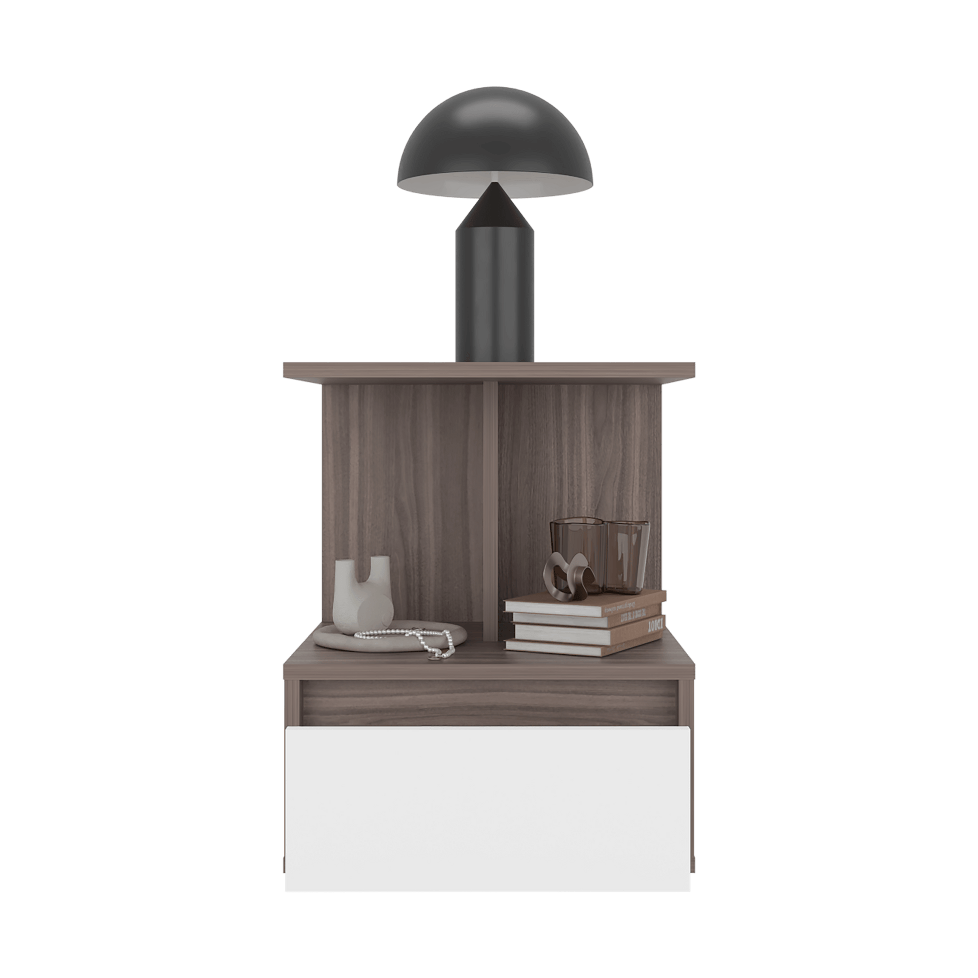 Mesa De Noche Miki 51X40X35 Rta Avellana Blanco