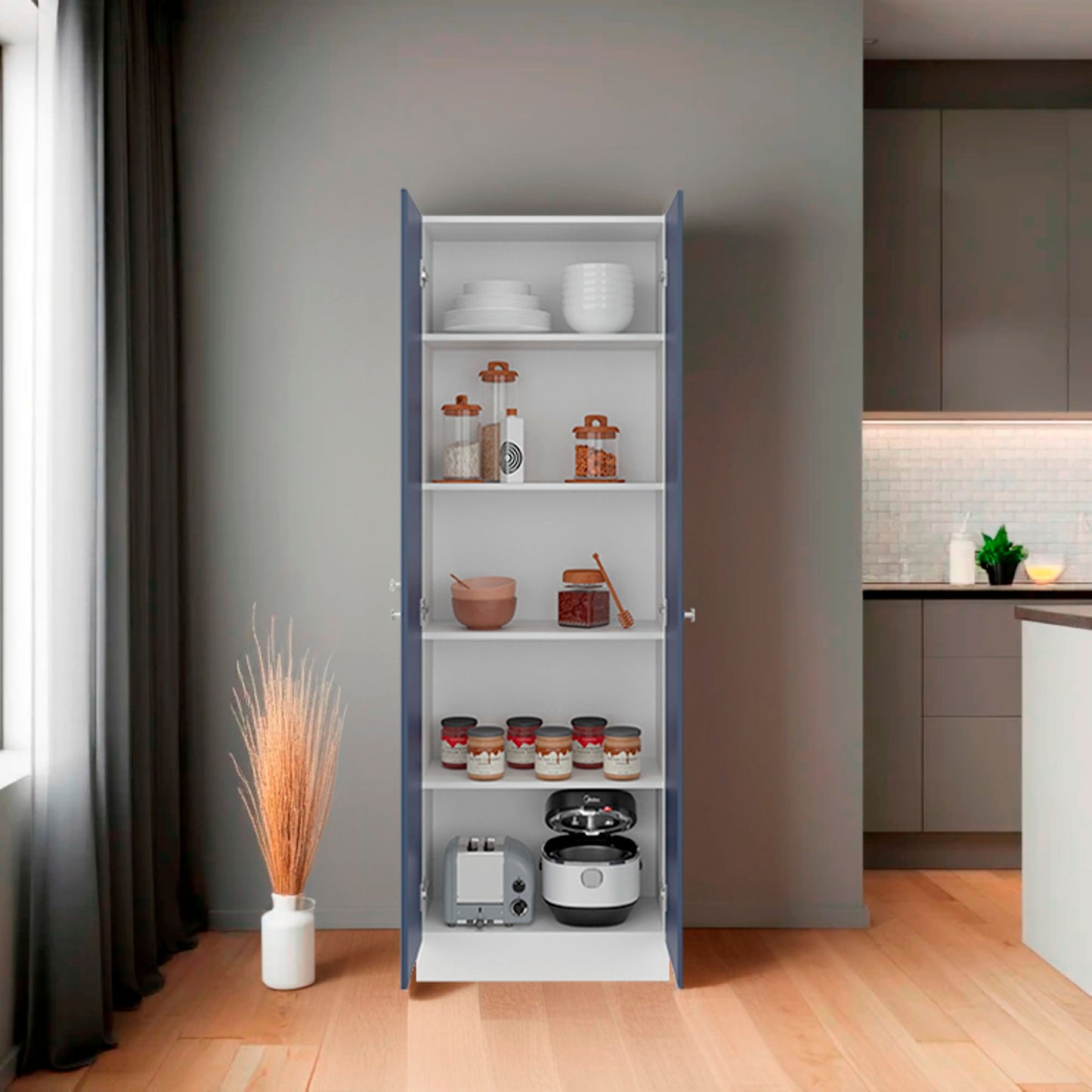 Alacena Multiusos 180X60X30 Rta Blanco Azul Zf