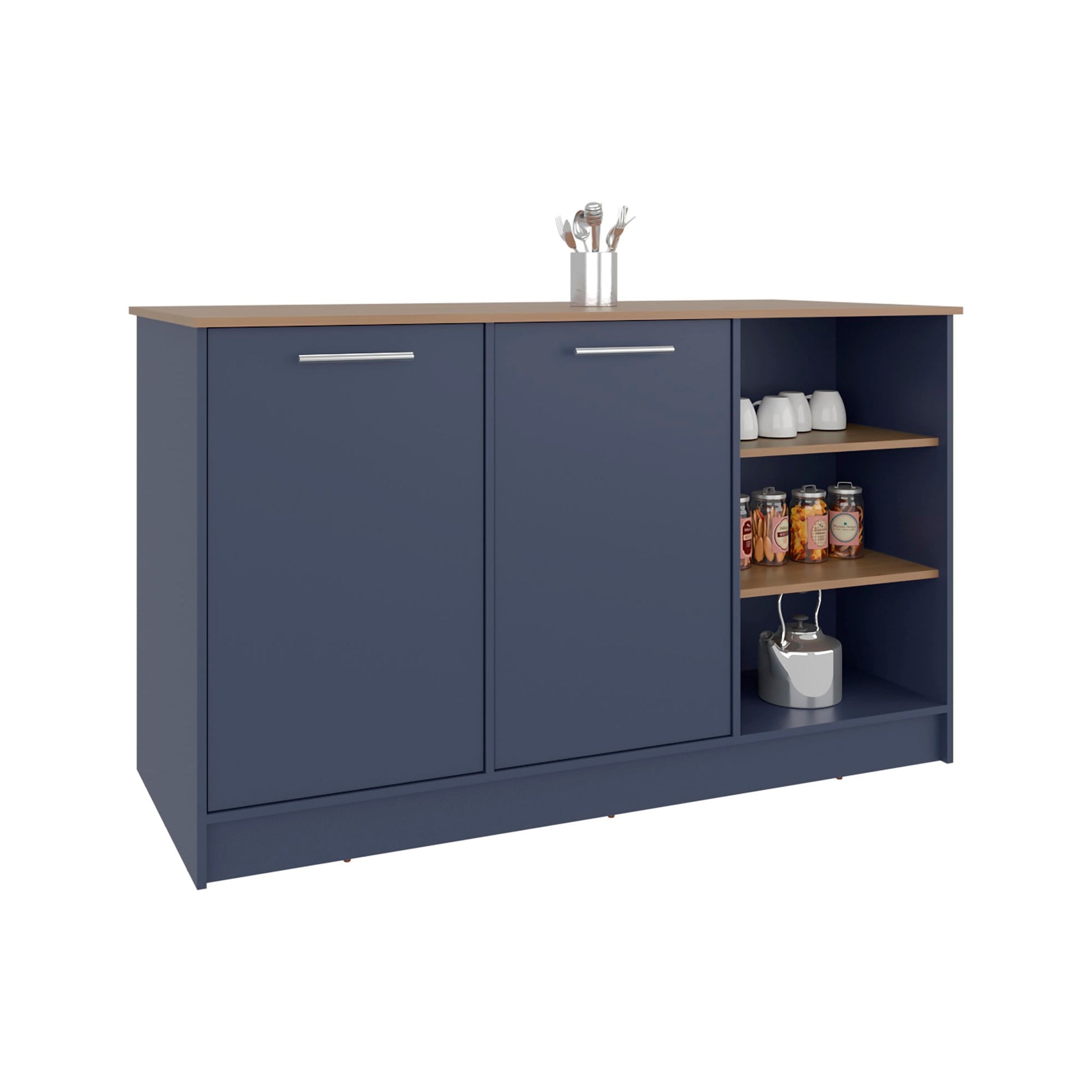 Isla De Cocina Ginger 90X150X67 Rta Azul Fresno Zf