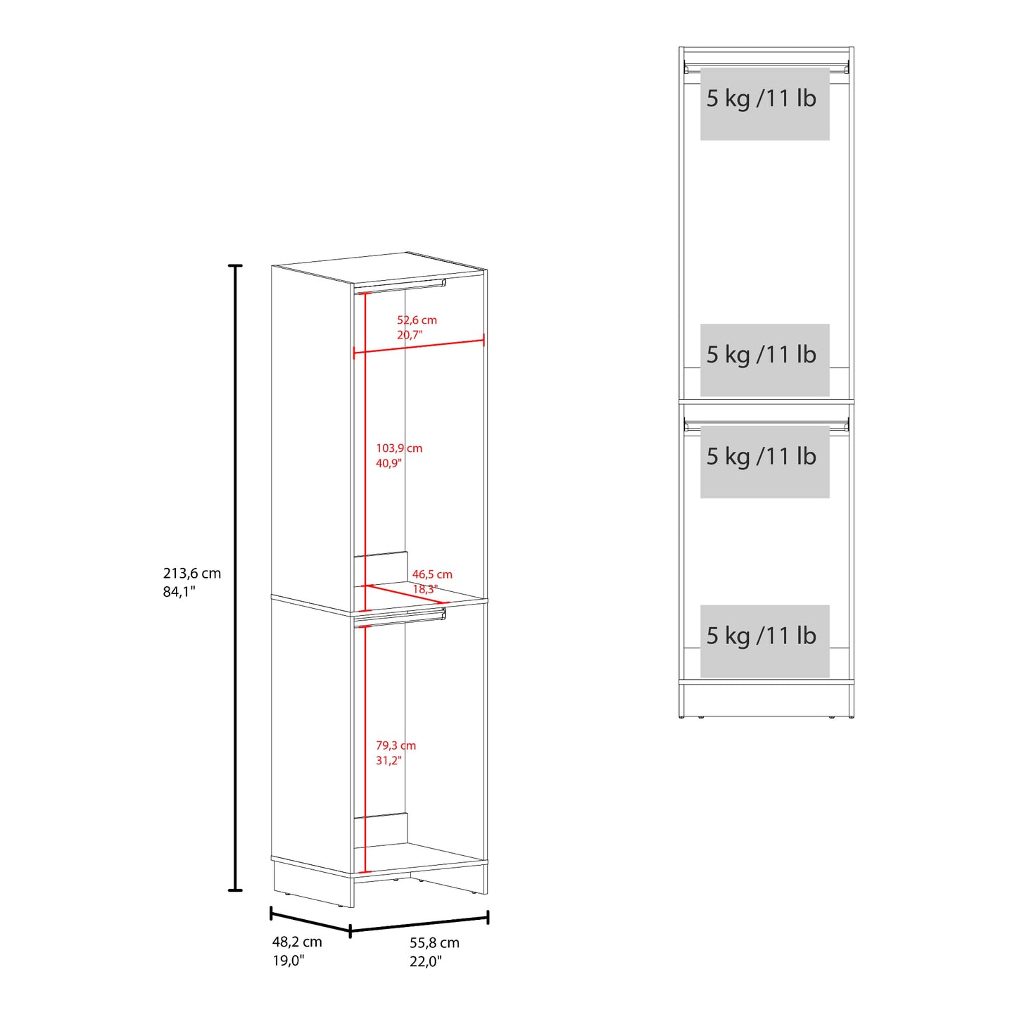 Closet Eco 2 Rods 213X55X48 Rta Kronos Blanco Zf