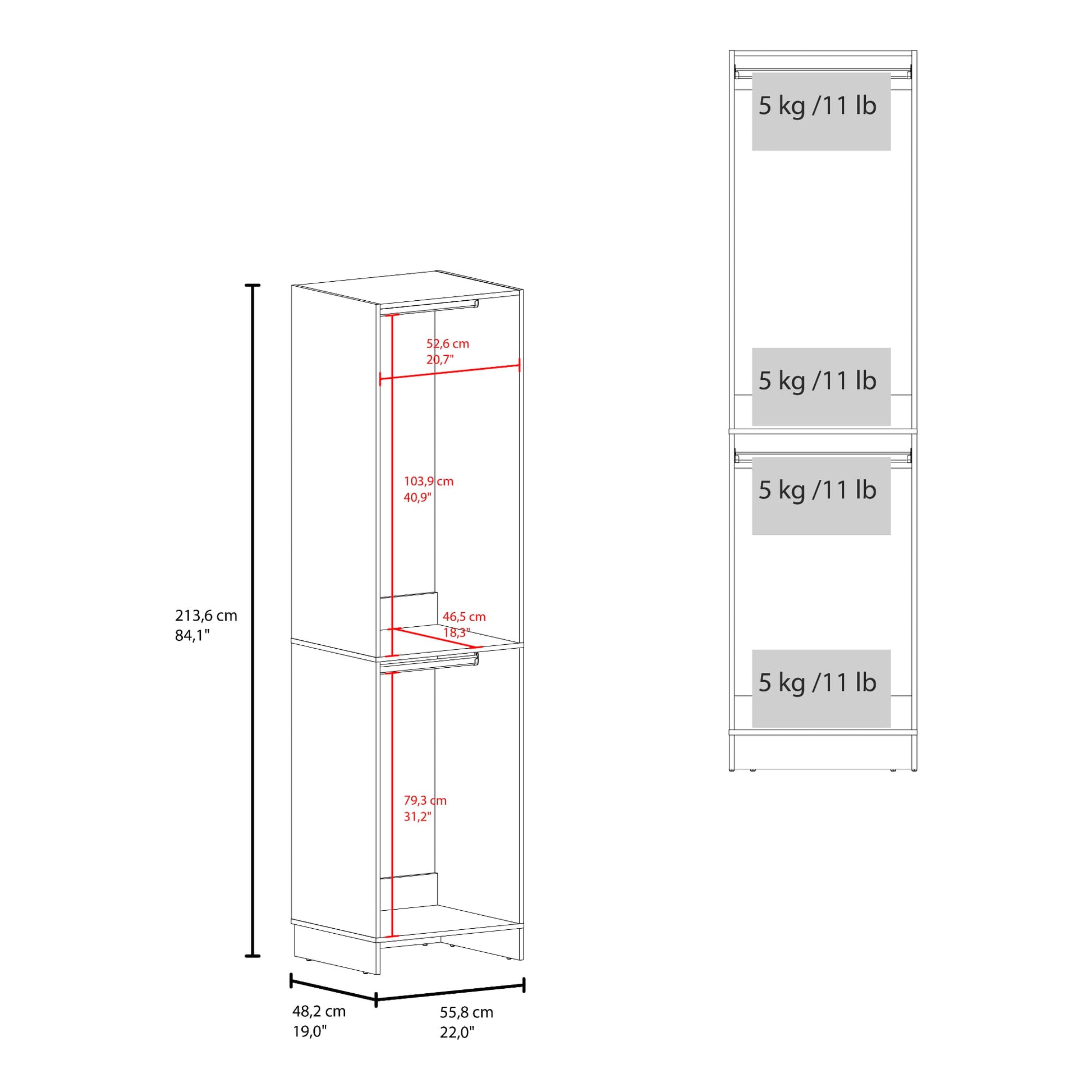 Closet Eco 2 Rods 213X55X48 Rta Kronos Blanco Zf