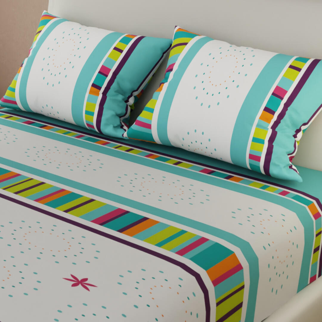 Sabana Ajustable Multicolor En Blanco Y Azul