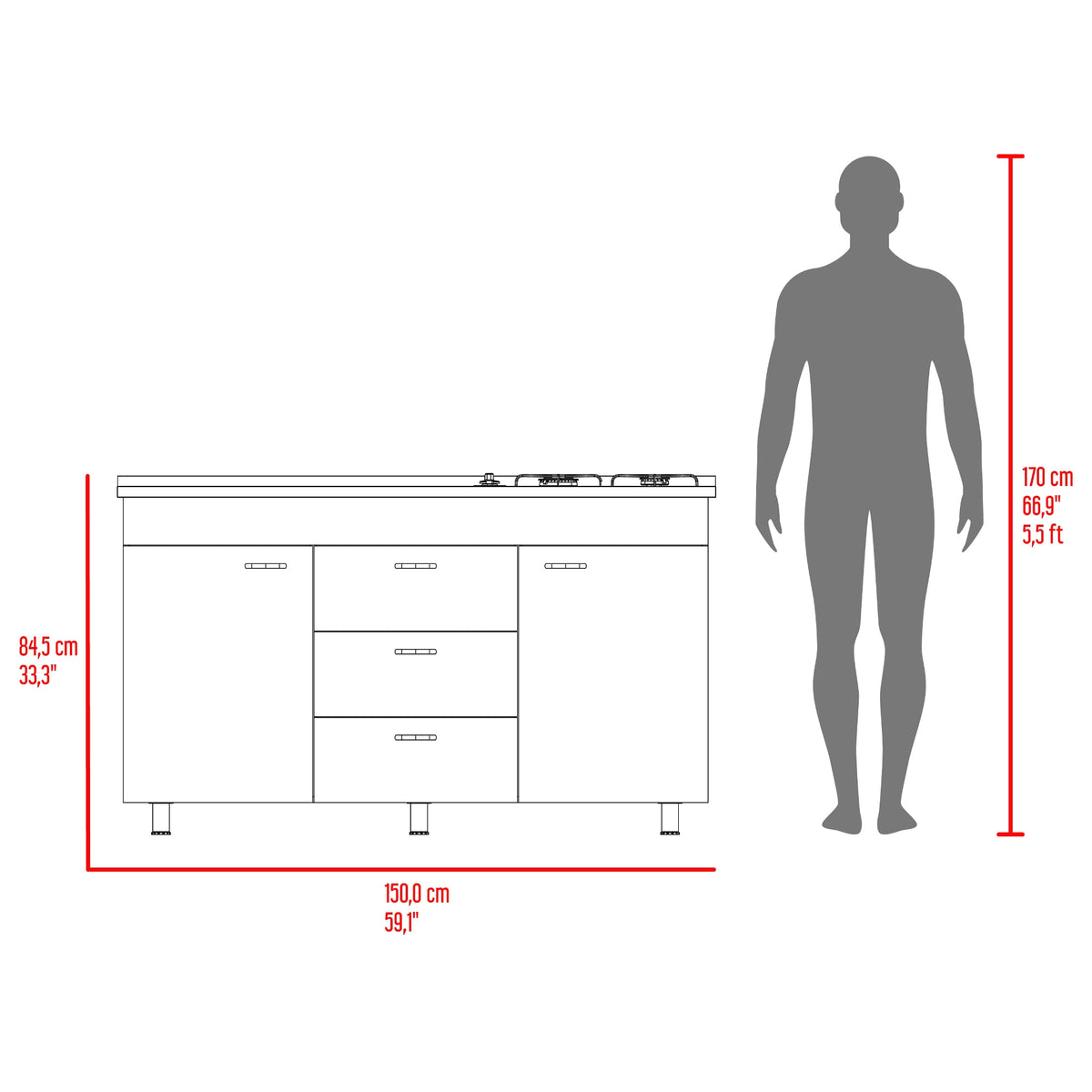 Mueble Inferior De Cocina Izq Lumina 84X150X52 Rta Blanco Positano