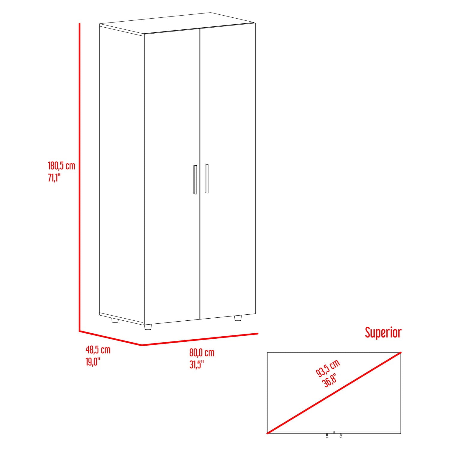 Closet Hogar 180 X 80 X 48 Rta Fresno + Blanco