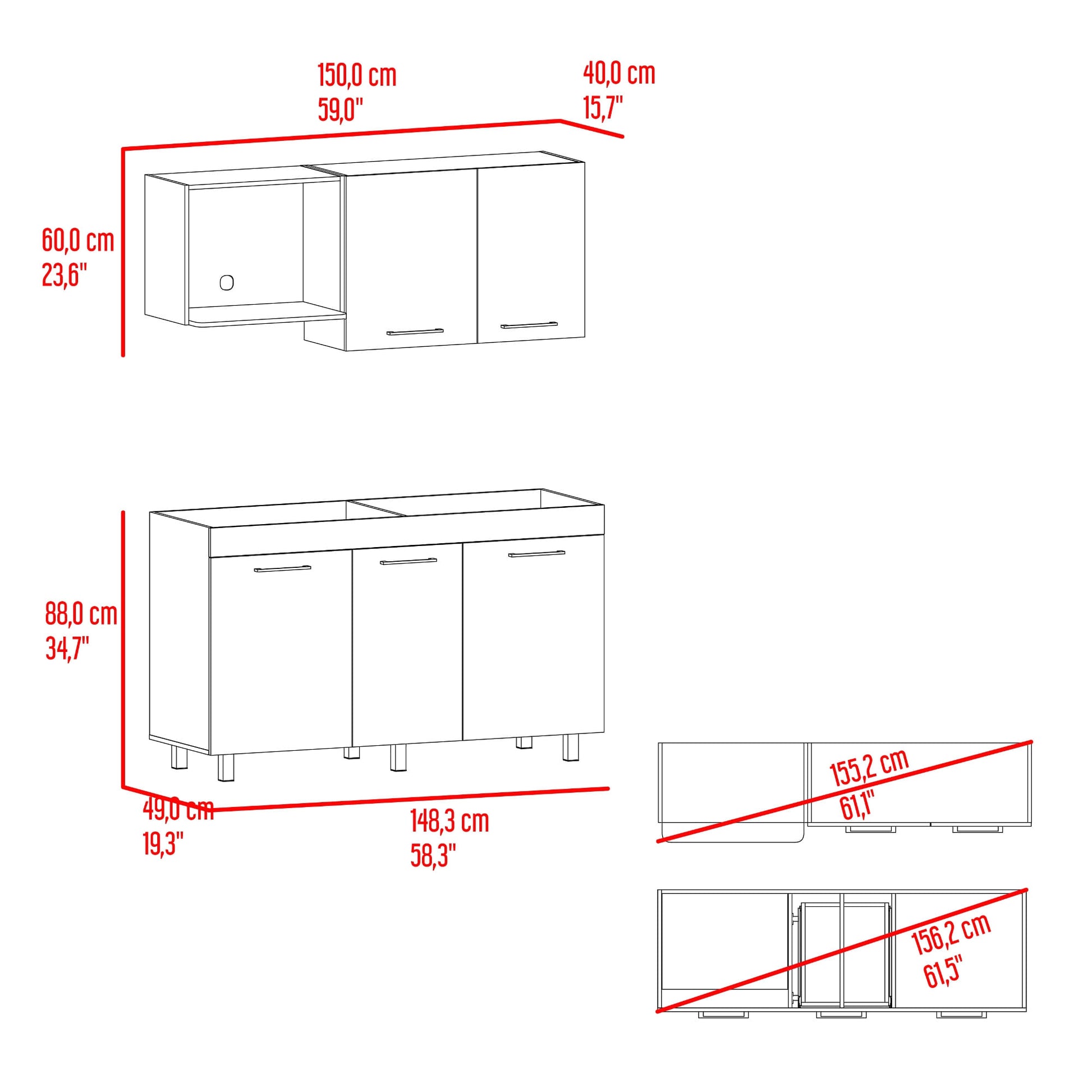 Cocina 150 Miró Lite 72X150X40 Rta Blanco Mqz Macadamia