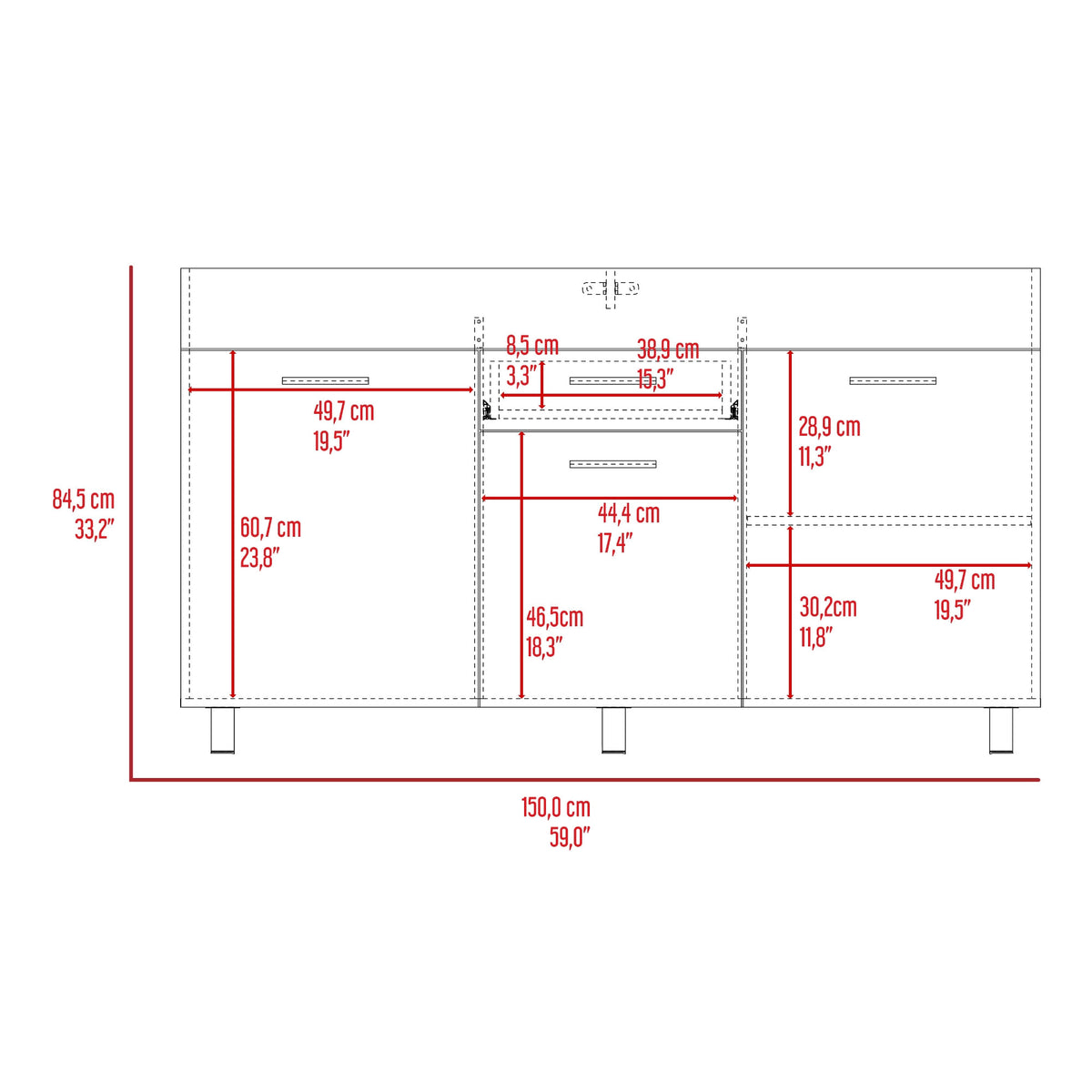 Mueble Inferior Cocina Rosa 84X148X49 Rta Wengue Positano