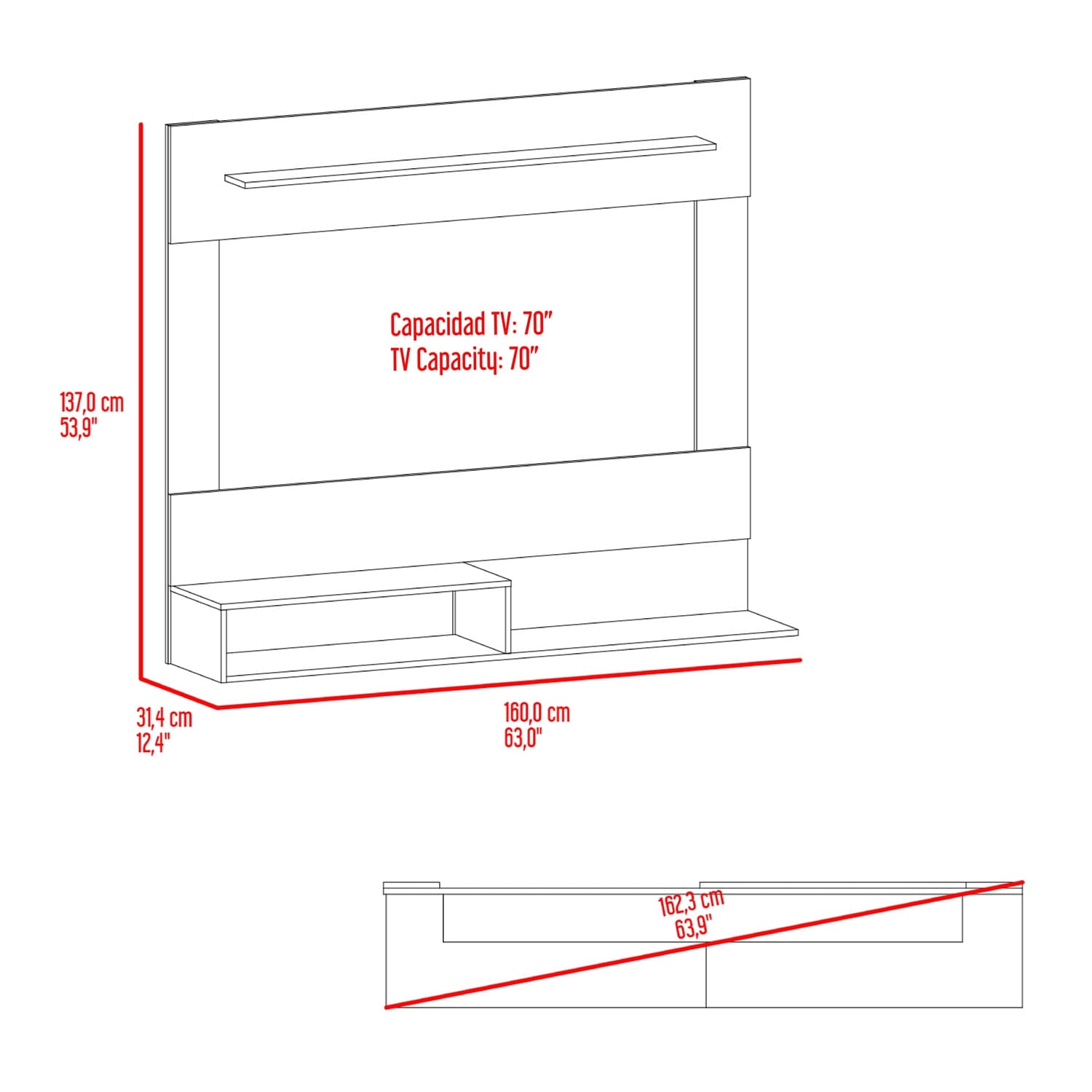 Panel Tv Beijing 70 137X160X31 Rta Milan Wengue