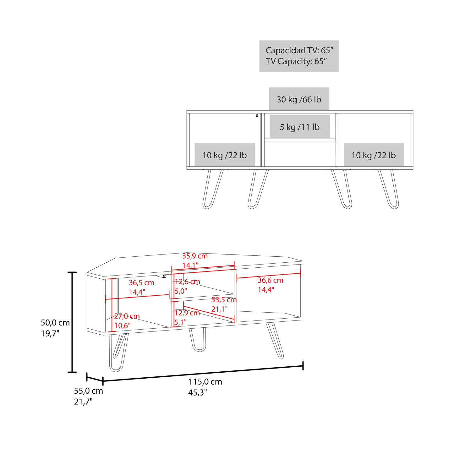 Rack Tv Esquinero Lancaster 50X115X55 Rta Wengue Zf
