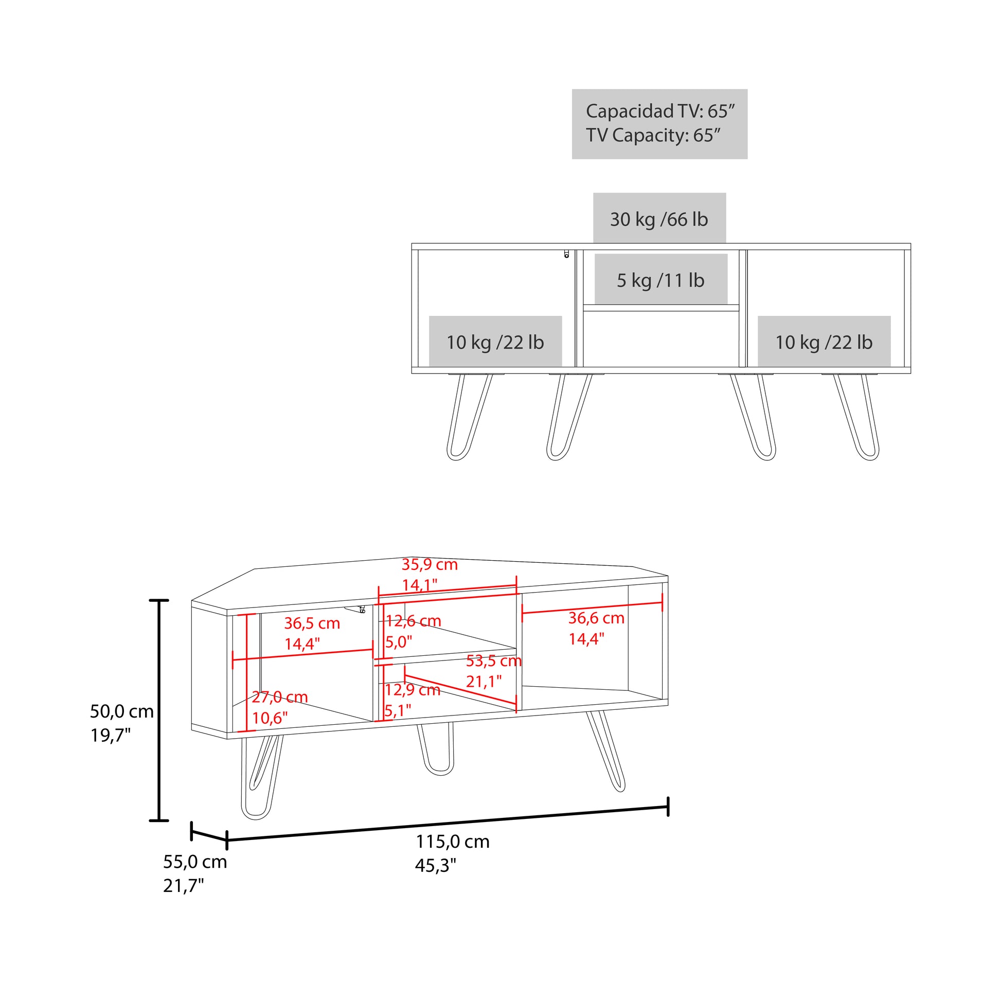 Rack Tv Esquinero Lancaster 50X115X55 Rta Wengue Zf