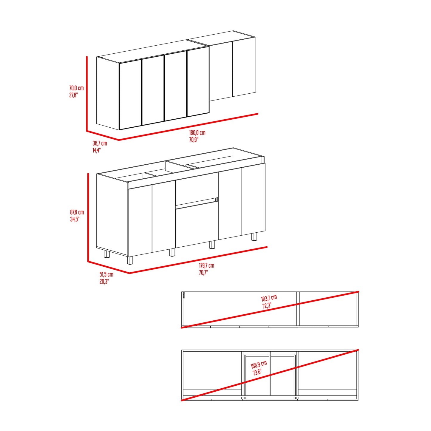 Cocina 180 Lioni 70X180X34 Rta Plomo Fresno Eu