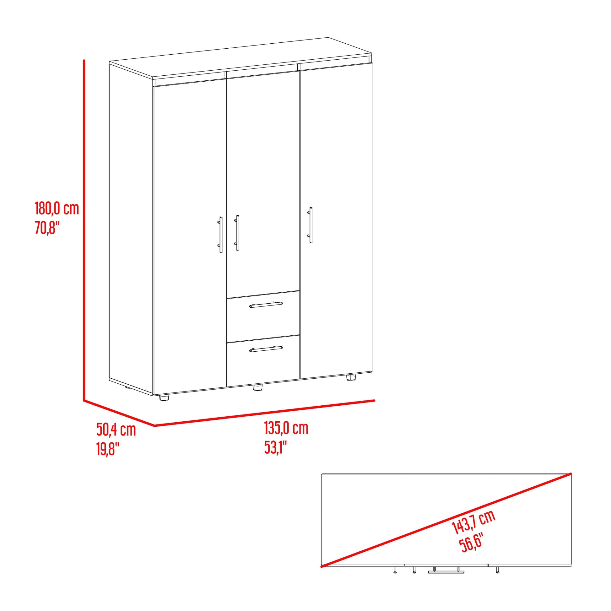 Closet Baru Lite 180X135X50 Rta Bardolino