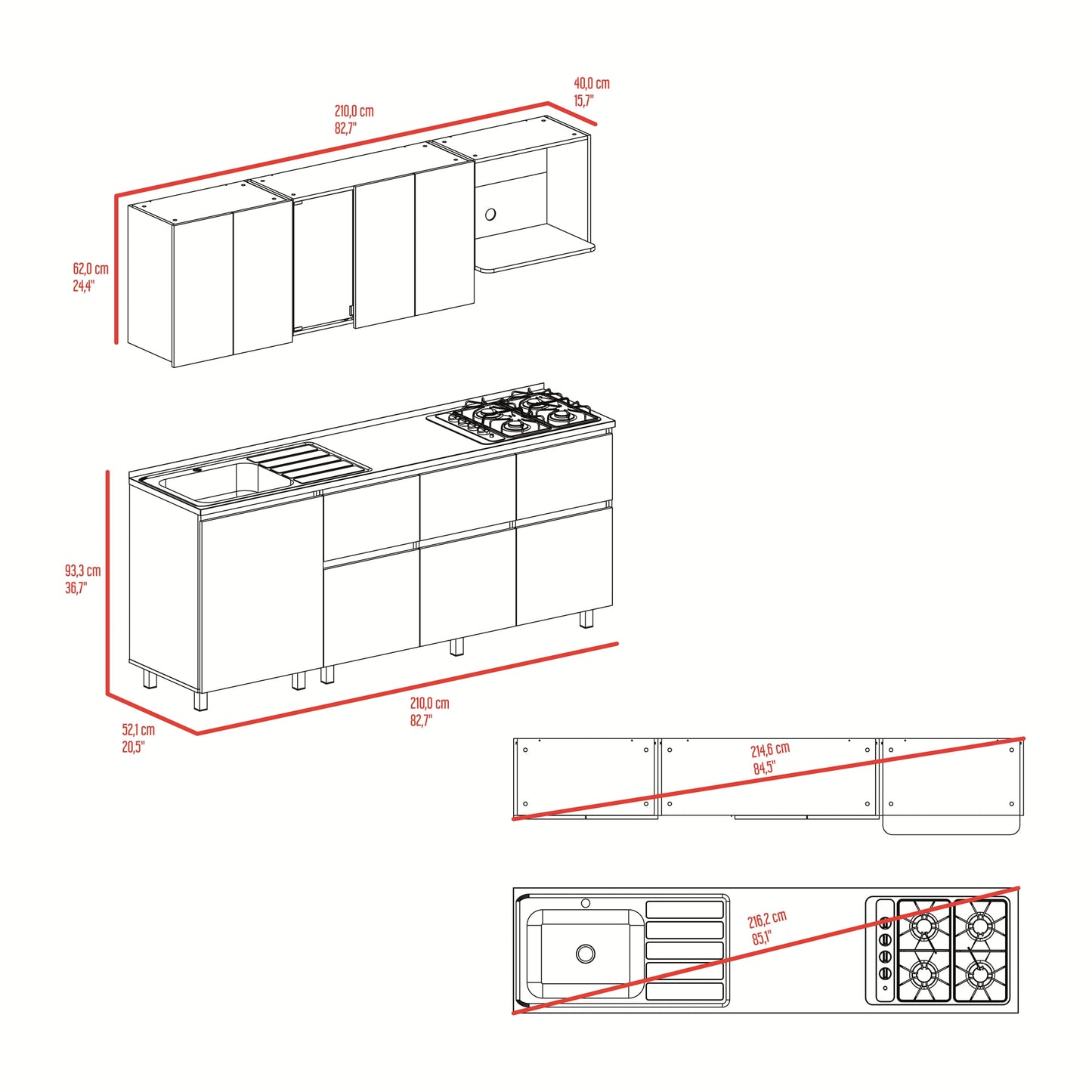 Cocina Lirio 210 Derecha 210X212X52 Rta Fresno Eu