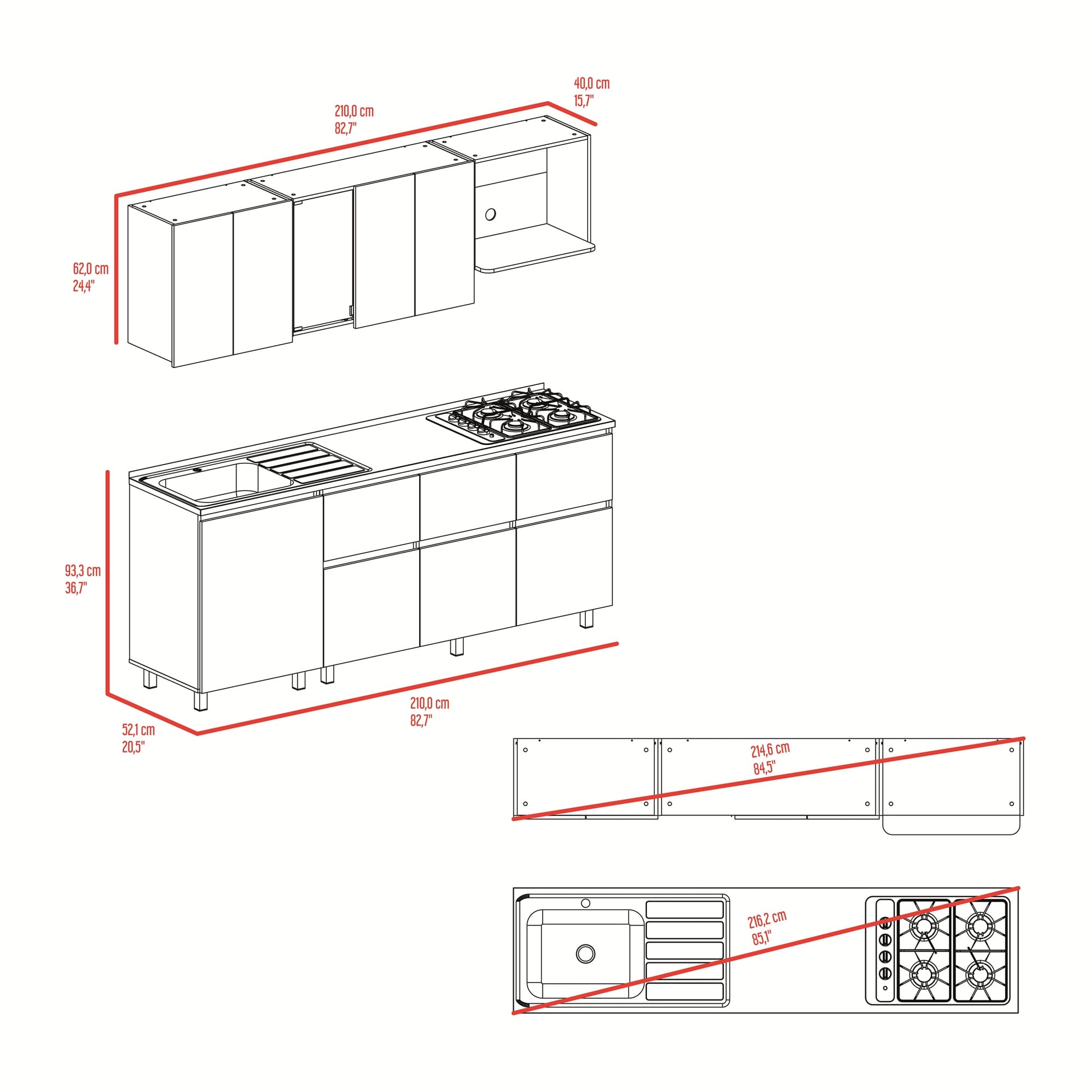 Cocina Lirio 210 Derecha 210X212X52 Rta Fresno Eu