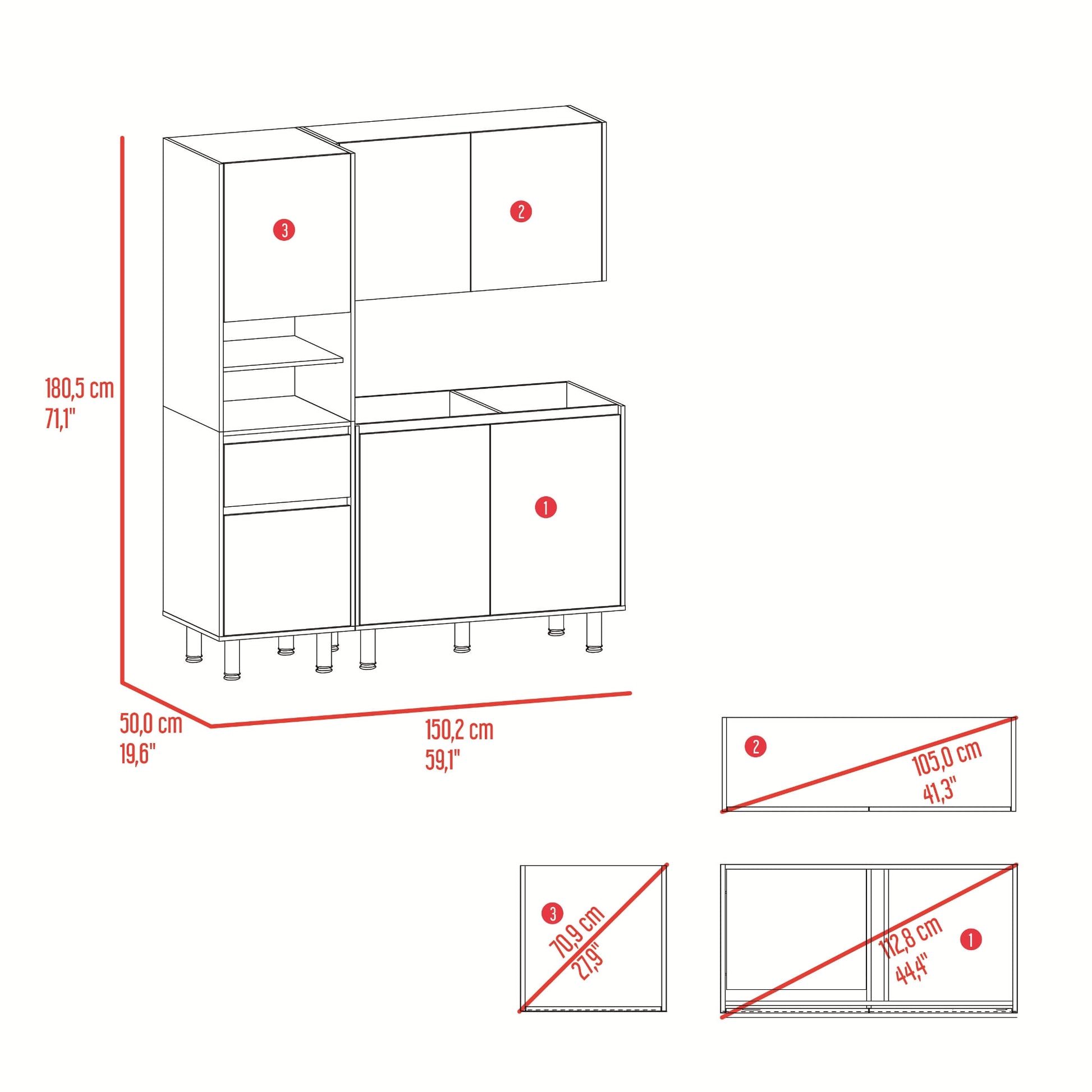 Cocina Dali Para Mesón Derecho 180X150X50 Rta Fresno Wengue