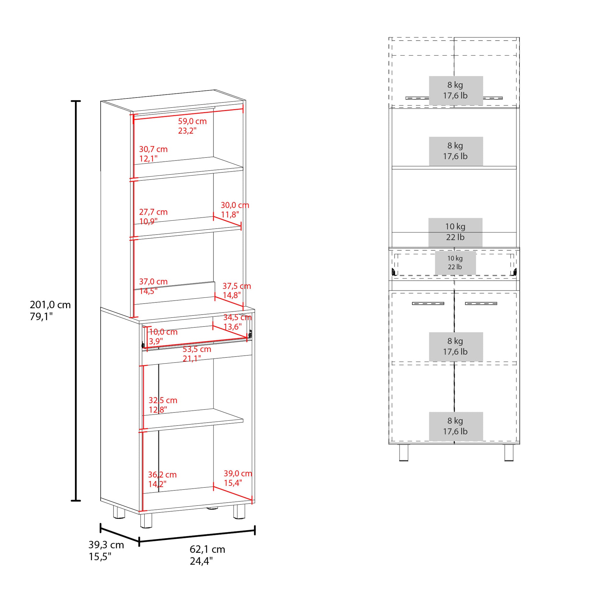 Modulo Microondas Sicilia 201X62X40 Rta Fresno Europeo + Blanco Zf