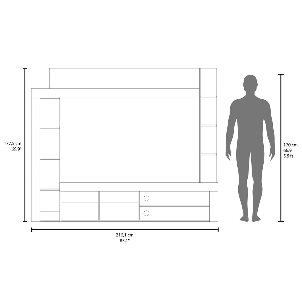 Centro De Entretenimiento Cecil 70" 178X215X35 Rta Fresno Wengue Zf