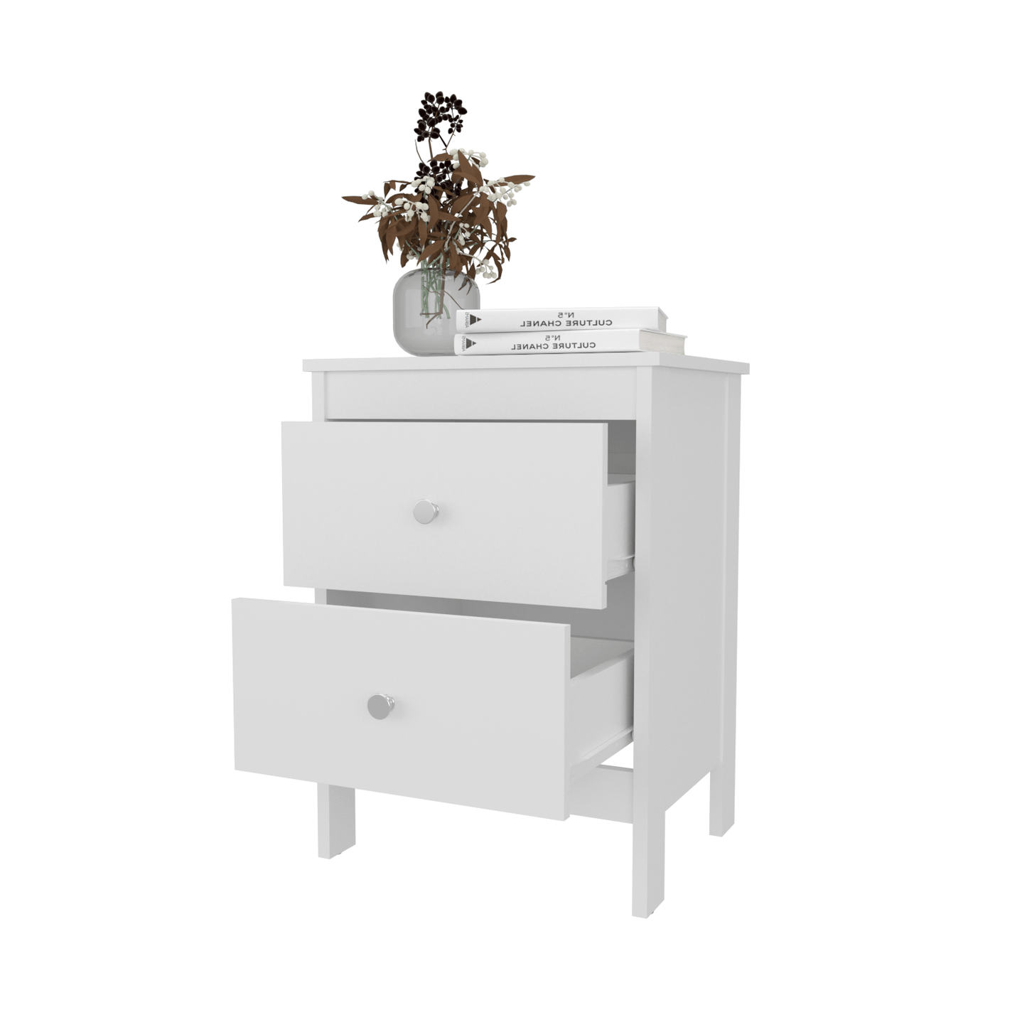 Mesa De Noche Dos Cajones Newcastle 66X48X38 Rta Blanco Mqz Zf