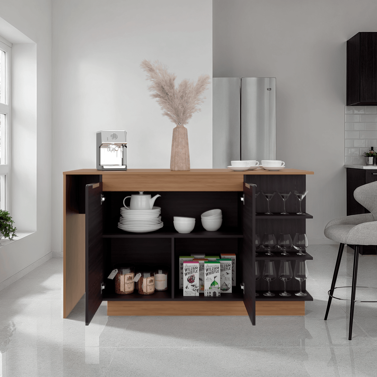 Barra De Cocina Lumina 89X150X62 Rta Wengue Fresno Zf